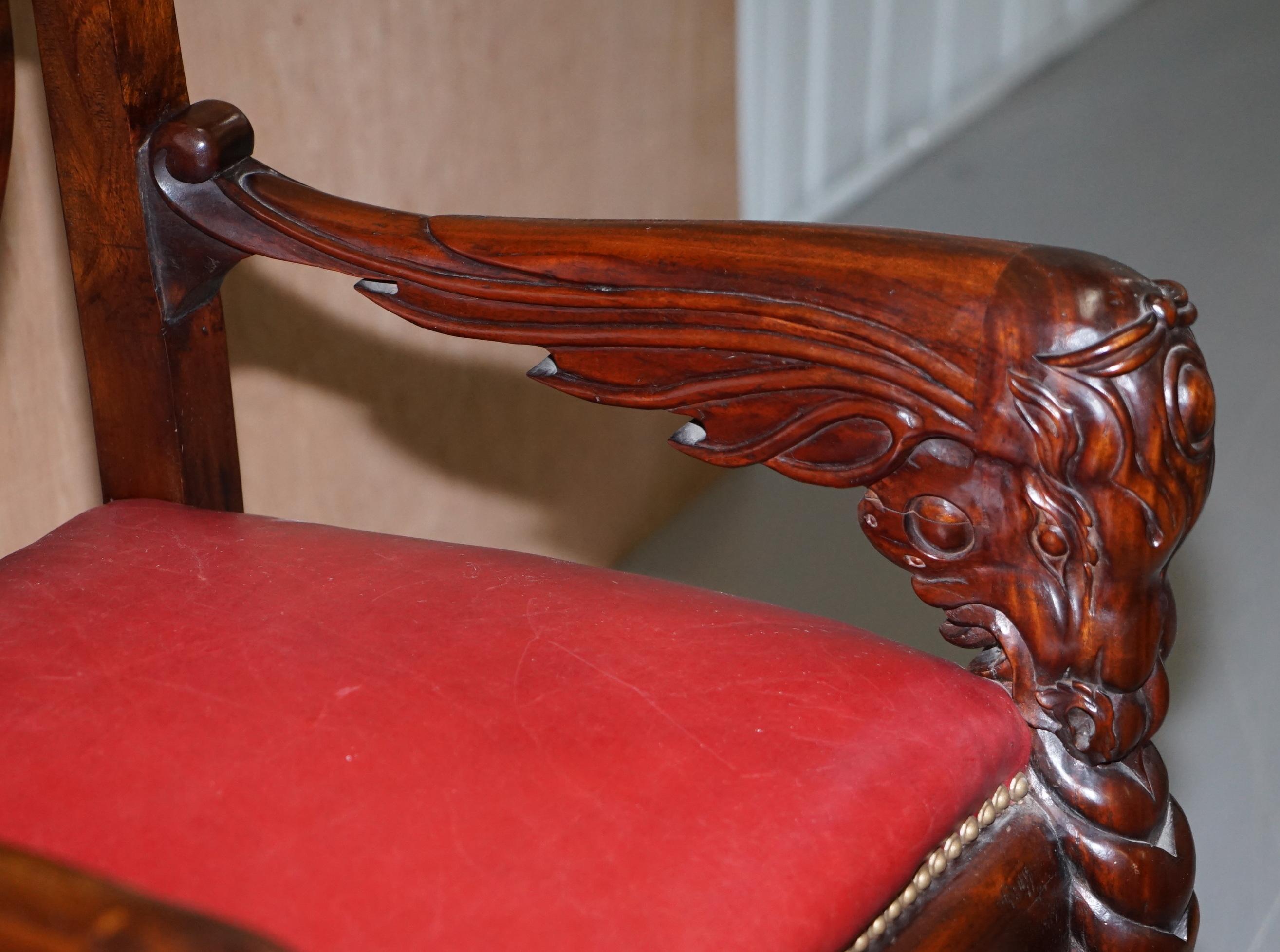 20th Century 12 Neil Busby Dragon Carver Dining Armchairs Leather 22-Carat Gold Tips