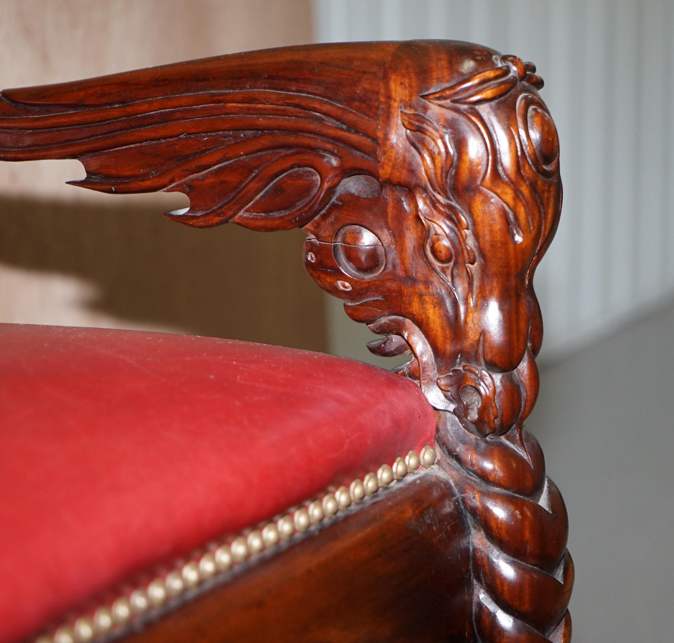 Gold Plate 12 Neil Busby Dragon Carver Dining Armchairs Leather 22-Carat Gold Tips