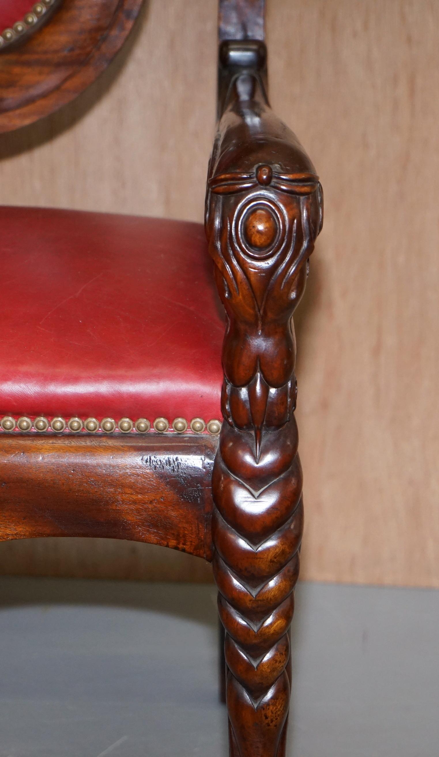 12 Neil Busby Dragon Carver Dining Armchairs Leather 22-Carat Gold Tips 1