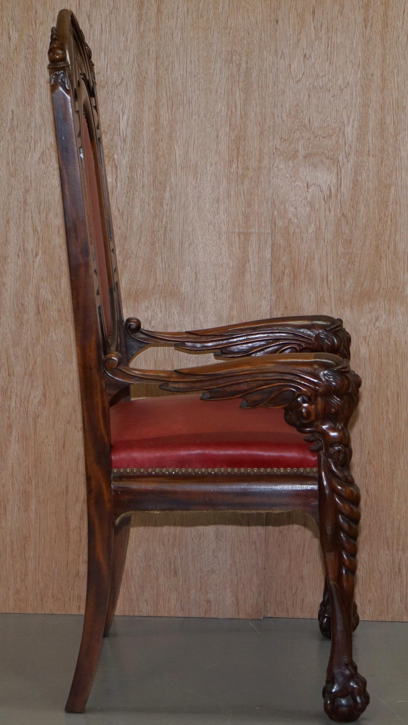 12 Neil Busby Dragon Carver Dining Armchairs Leather 22-Carat Gold Tips 5
