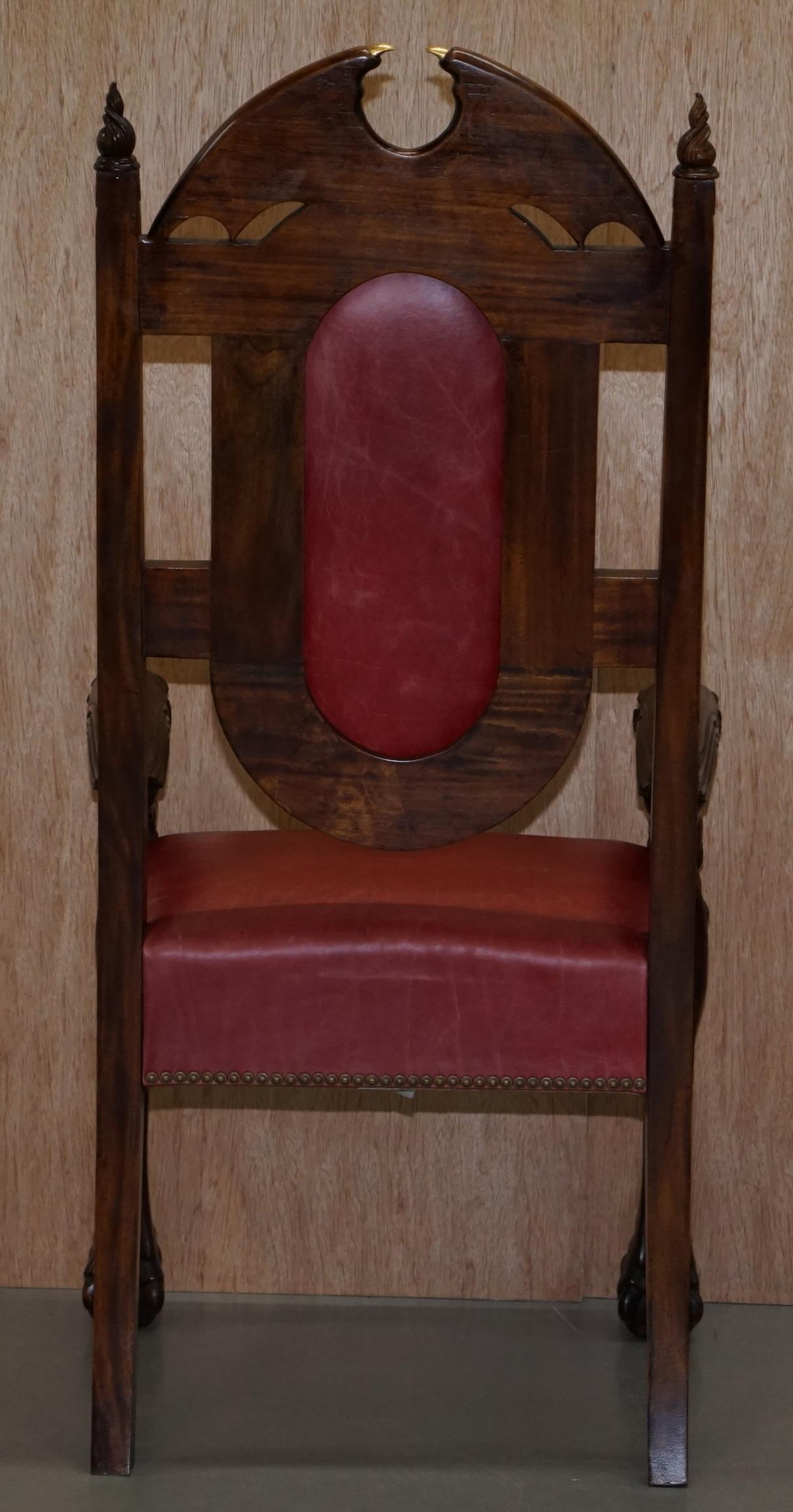 12 Neil Busby Dragon Carver Dining Armchairs Leather 22-Carat Gold Tips 6