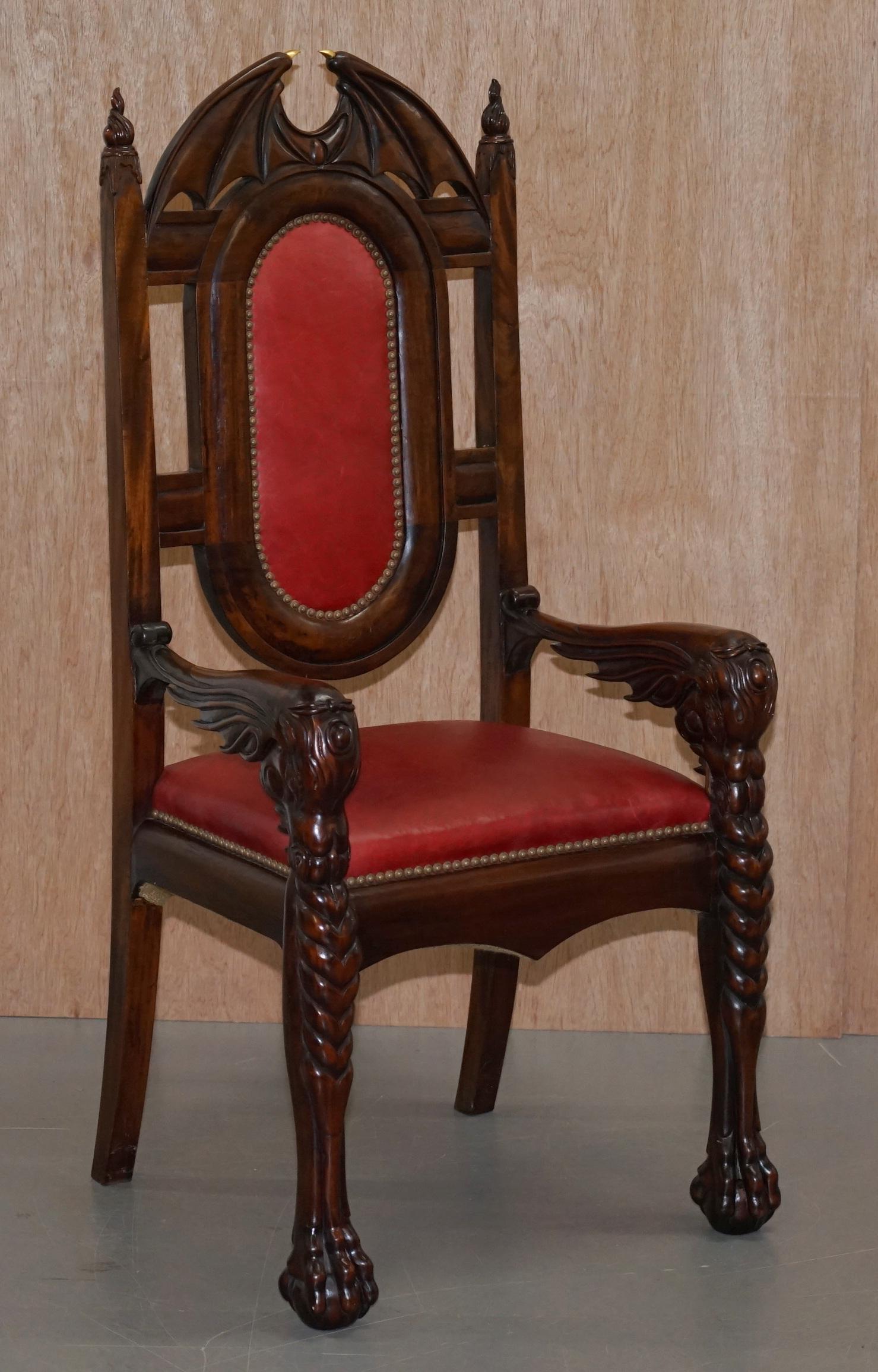 12 Neil Busby Dragon Carver Dining Armchairs Leather 22-Carat Gold Tips 8
