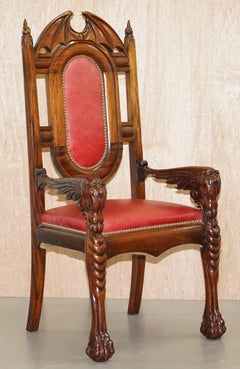12 Neil Busby Dragon Carver Dining Armchairs Leather 22-Carat Gold Tips