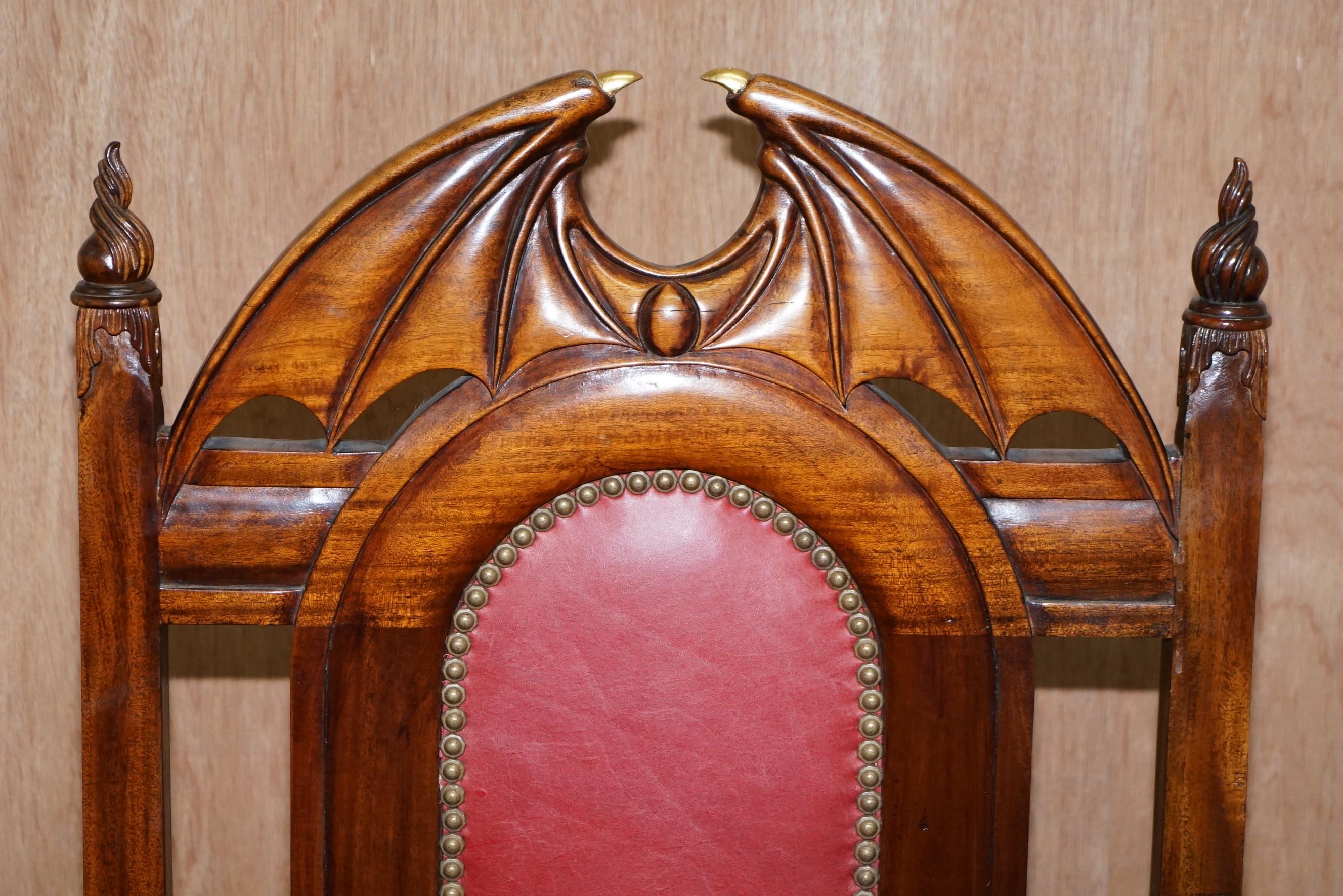 Modern 12 Neil Busby Dragon Carver Dining Armchairs Leather 22-Carat Gold Tips