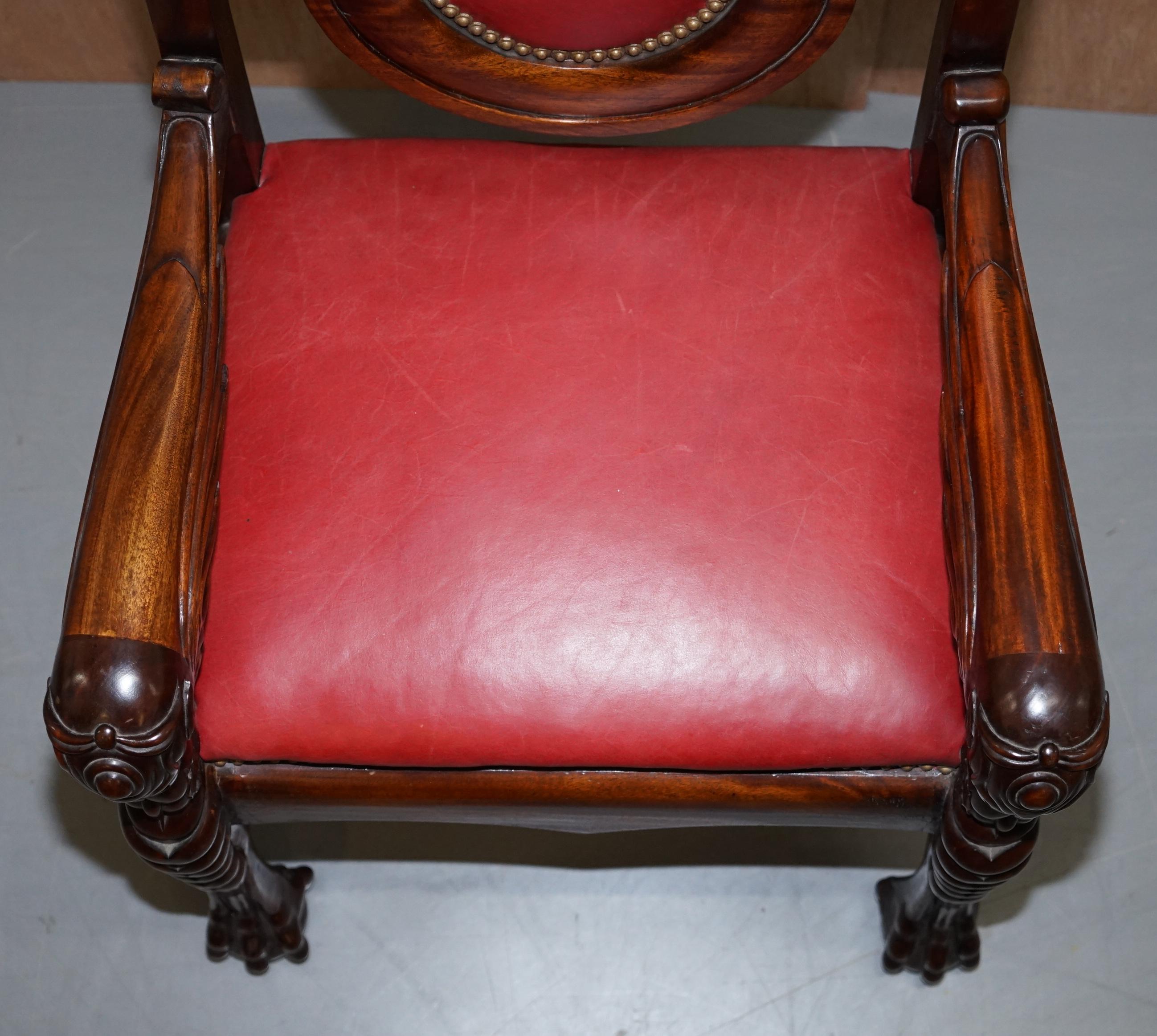 12 Neil Busby Dragon Carver Dining Armchairs Leather 22-Carat Gold Tips In Good Condition In West Sussex, Pulborough
