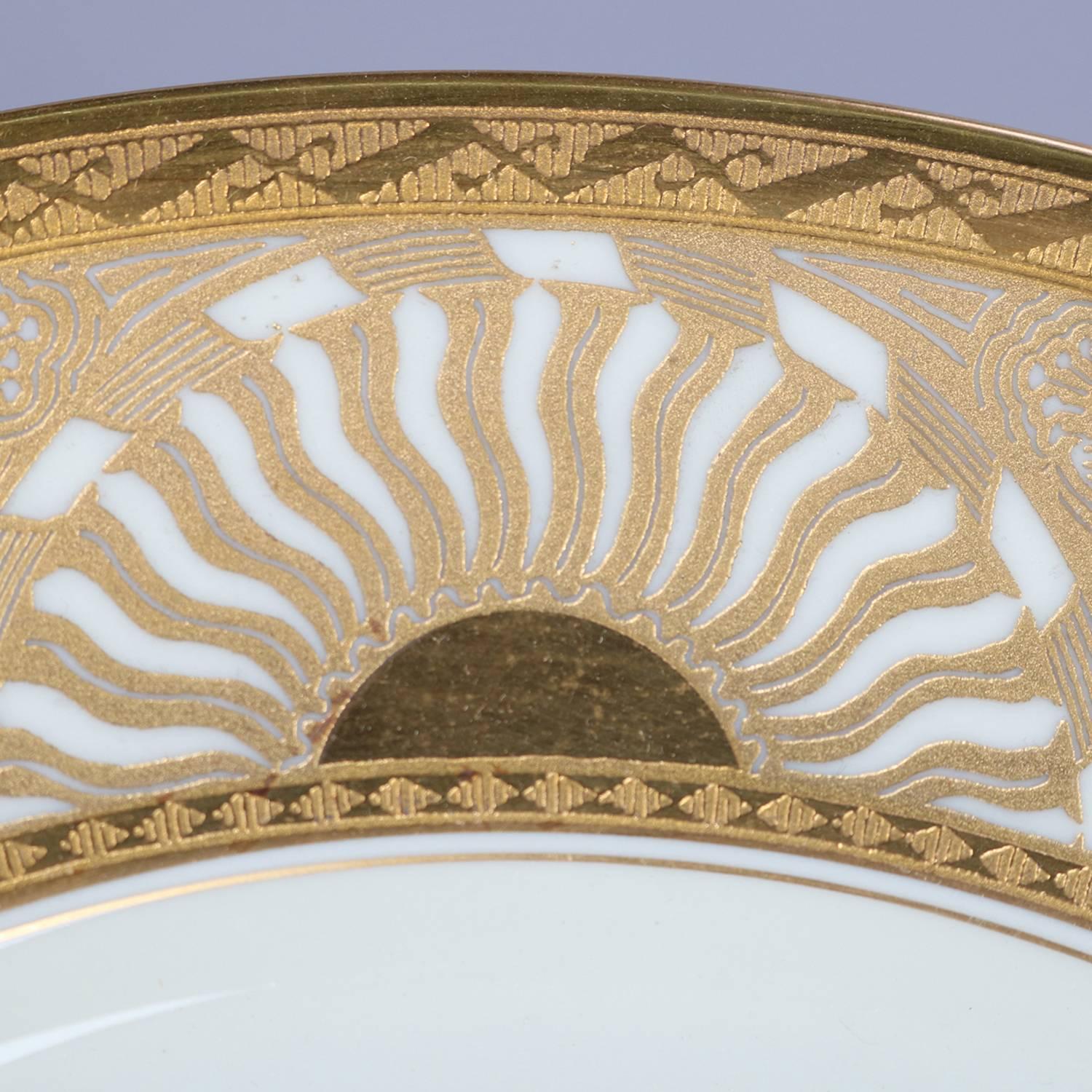 Porcelain 12 Neoclassical Bavarian Gilt Fine China Dinner Plates by Heinrich & Co.