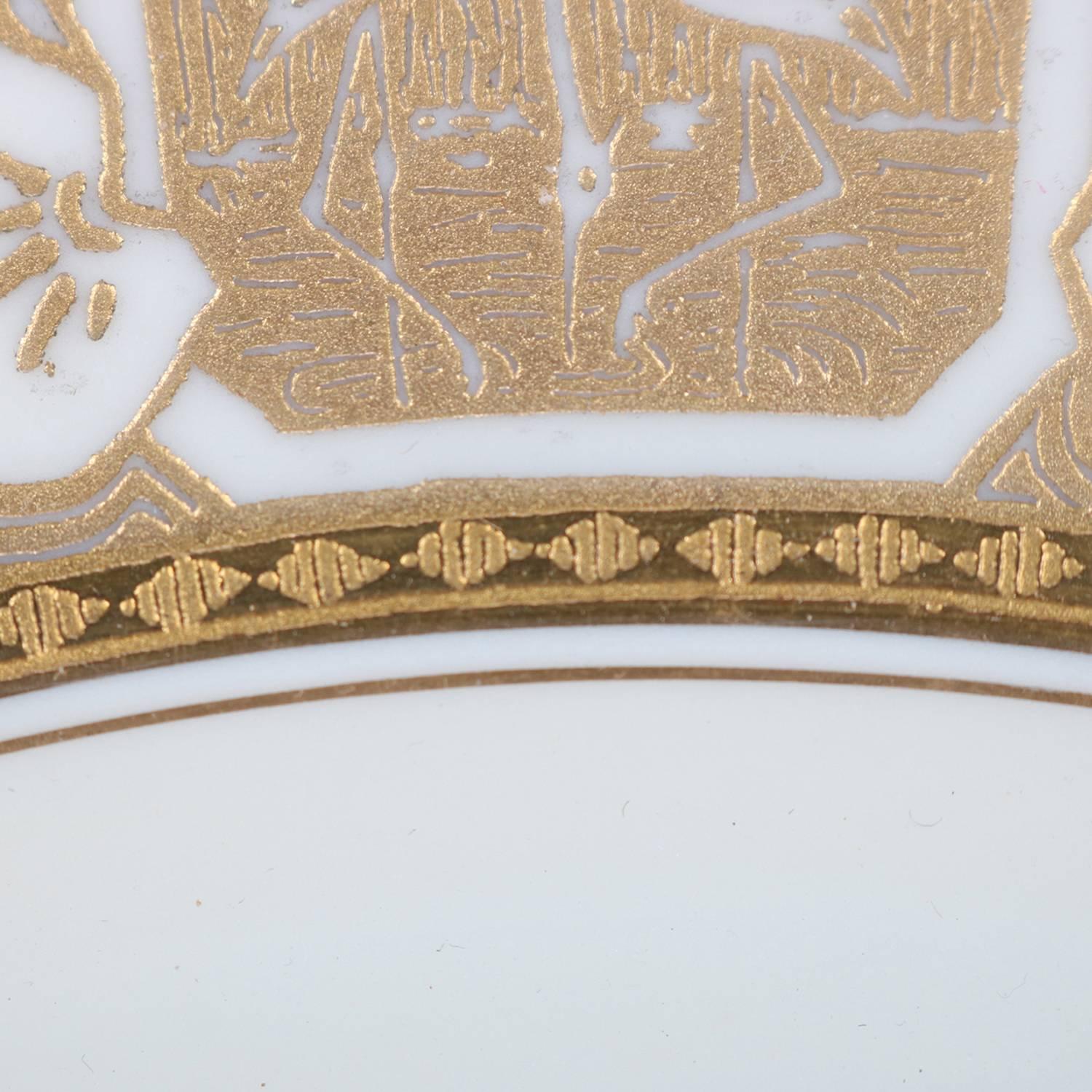 12 Neoclassical Bavarian Gilt Fine China Dinner Plates by Heinrich & Co. 2
