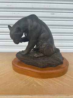 12" Nicholas Wilson Bronze Mountain Lion Sculpture on Wood Base 3/25
