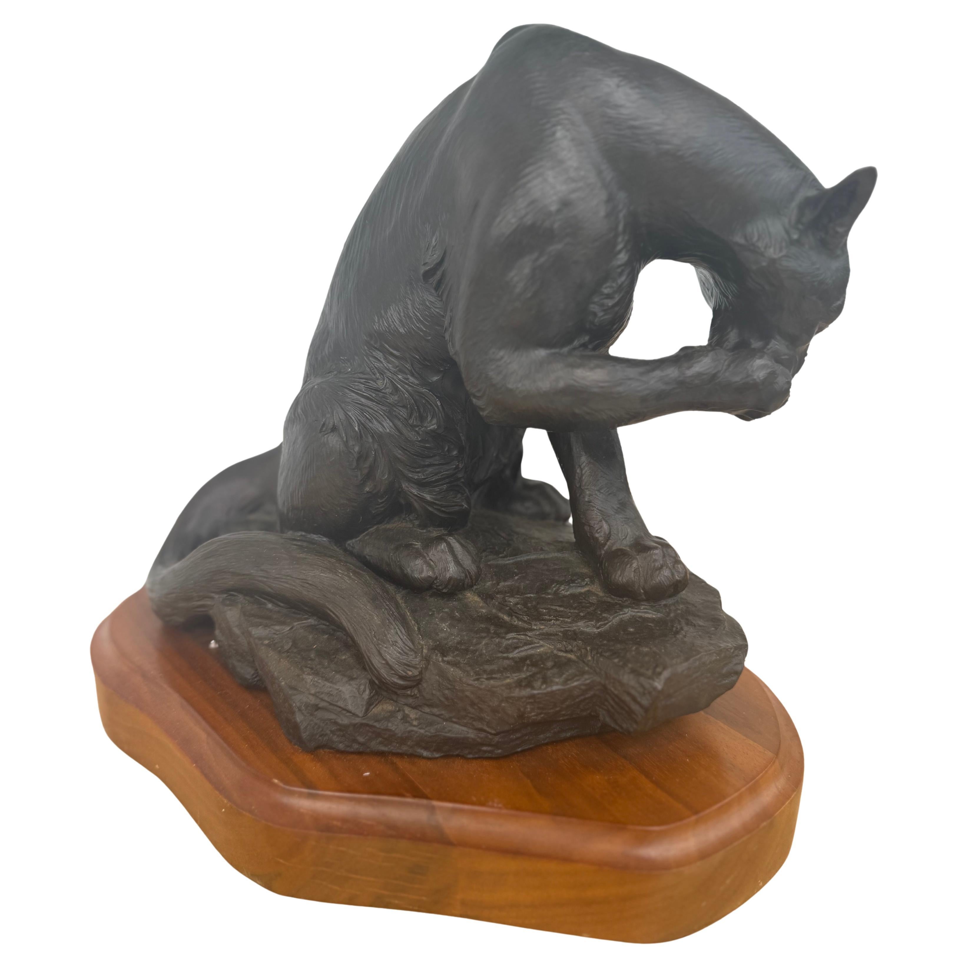 12" Nicholas Wilson Bronze Mountain Lion Sculpture on Wood Base 3/25 in vendita