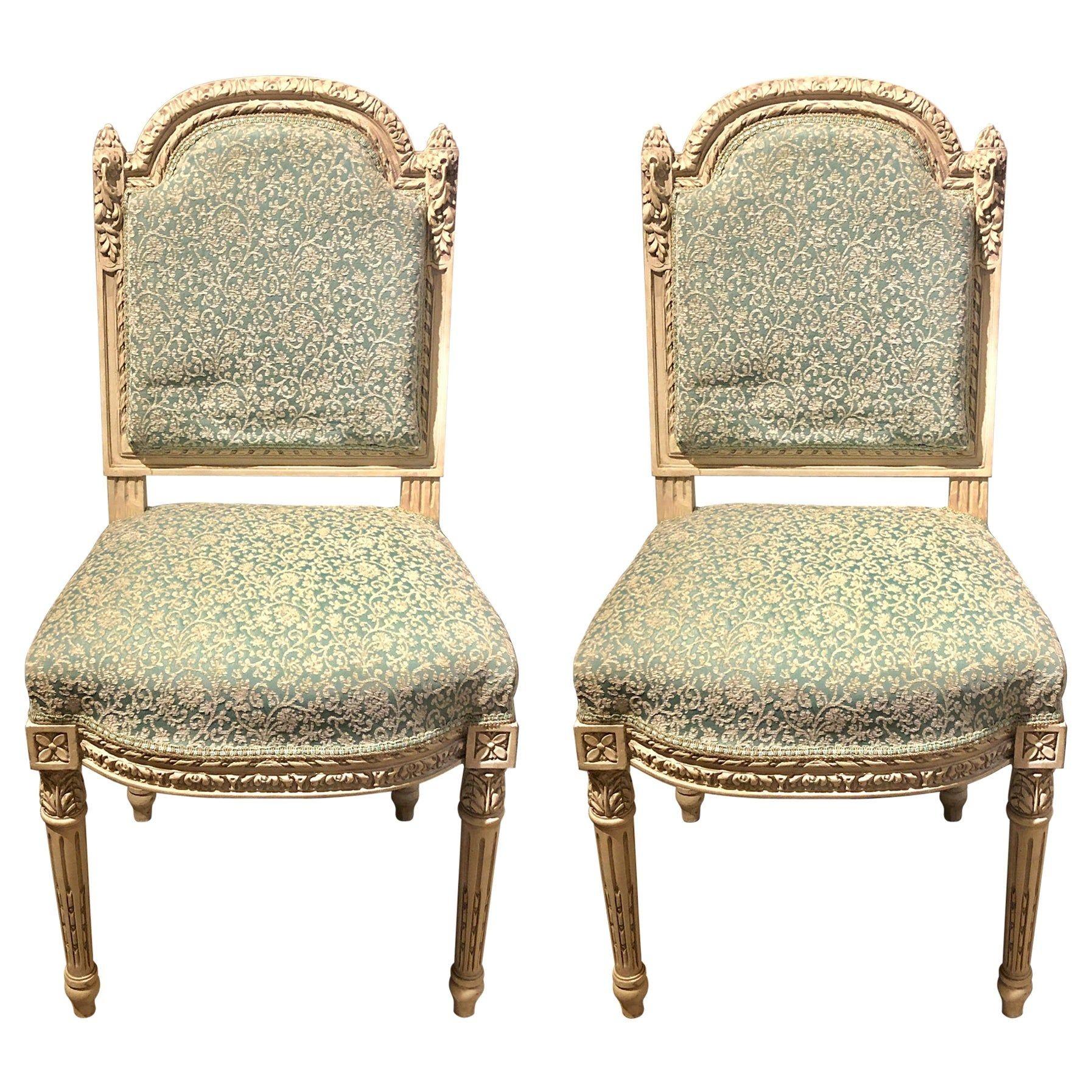 Mid-20th Century Set of Ten Paint Decorated Louis XVI Style Dining / Side Chairs, Finely Carved For Sale