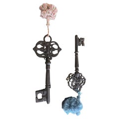 12” Pair of Cast Iron Baroque Style Keys with Tassels