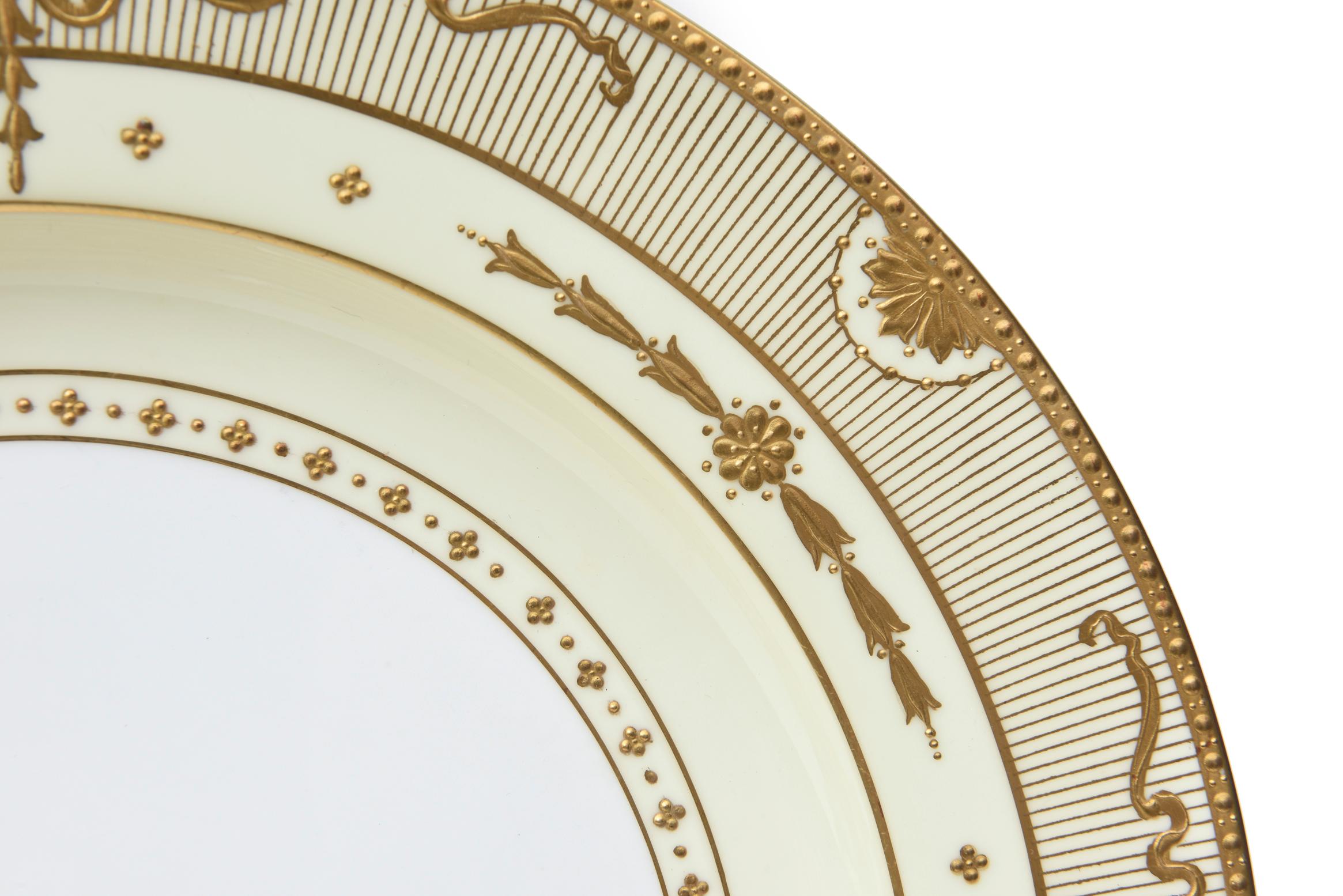 Greco Roman 12 Pate Sur Pate Dinner Plates by Minton, England, Medallion Cartouches A. Birks