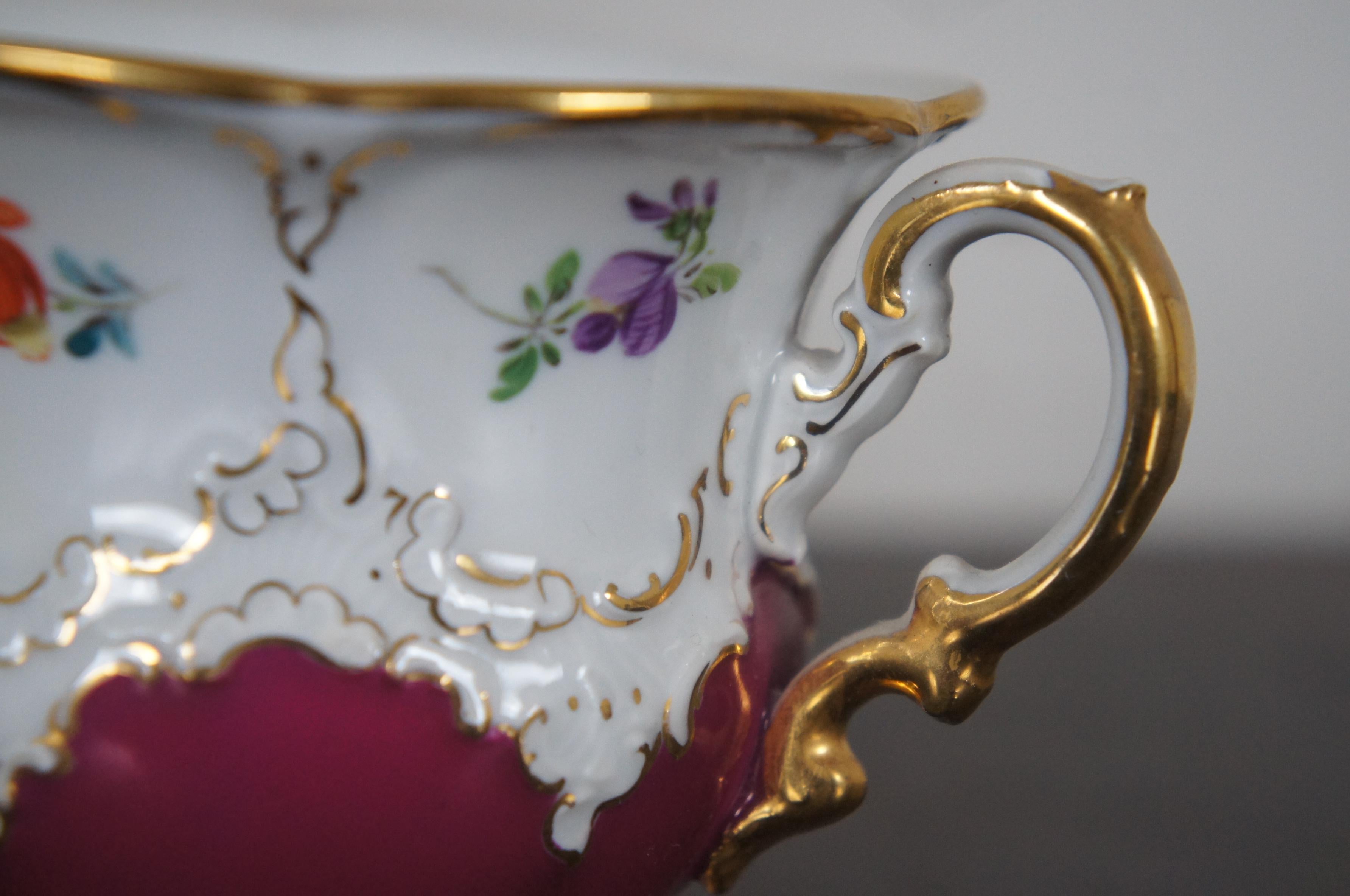 12 Pc Antique Meissen B-Form Teacups & Saucers Floral Crossed Sword Tea Set B154 For Sale 2