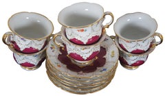 Antique 12 Pc Meissen B-Form Teacups & Saucers Floral Crossed Sword Tea Set B154