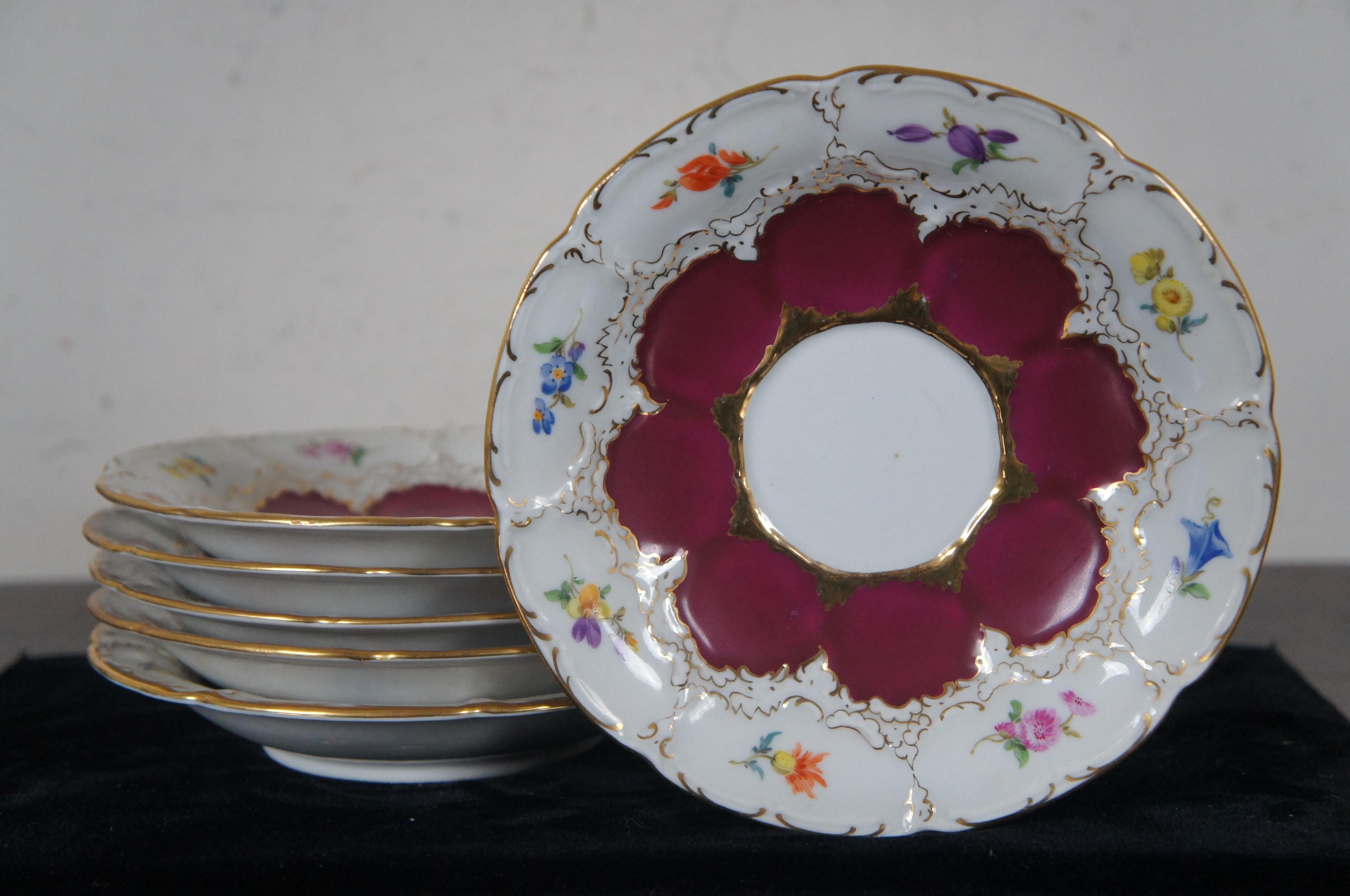 Ancien service à thé de Meissen de 12 pièces en forme de sabre croisé et soucoupes à fleurs B154 Bon état - En vente à Dayton, OH