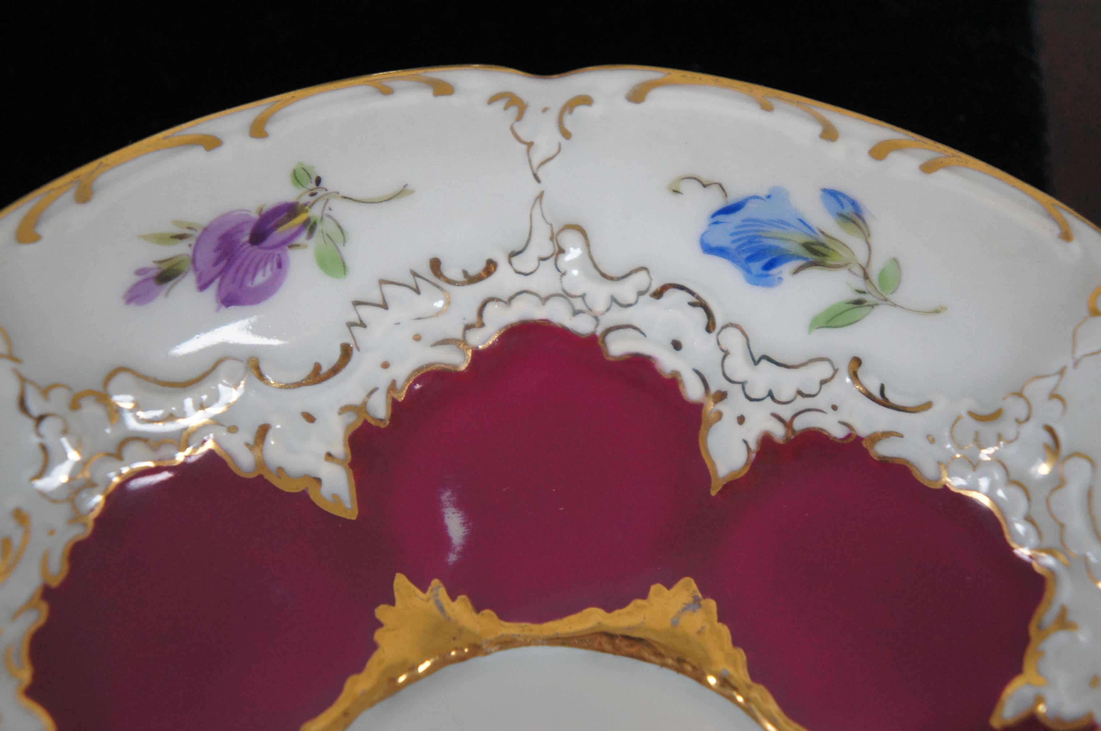 Porcelaine 12 Pc Antique Meissen B-Form Teacups & Saucers Floral Crossed Sword Tea Set B154 en vente