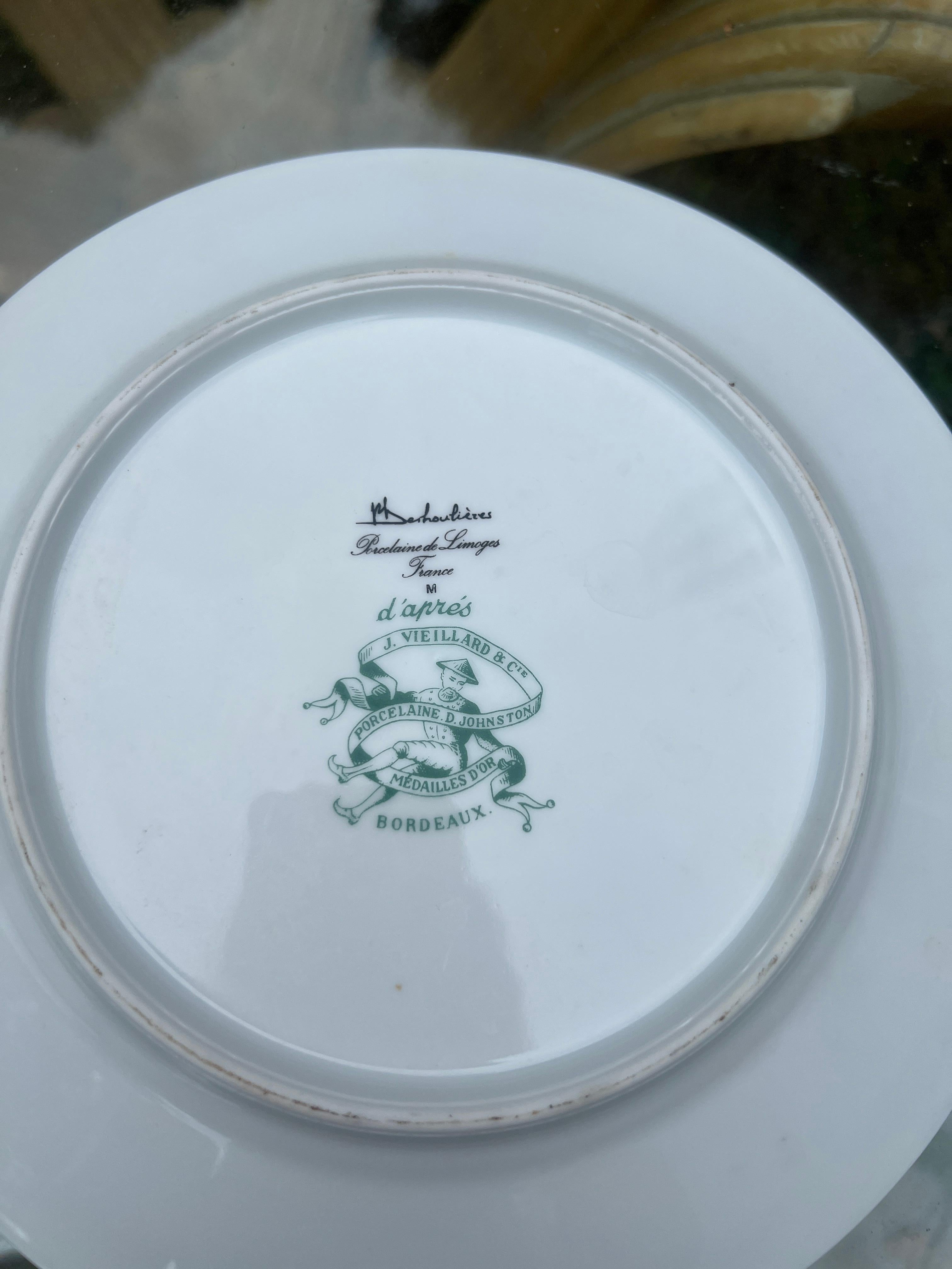 Ensemble d'assiettes de 12 pièces de J Vieillard David Johnston Limoges « Château français » en vente 2