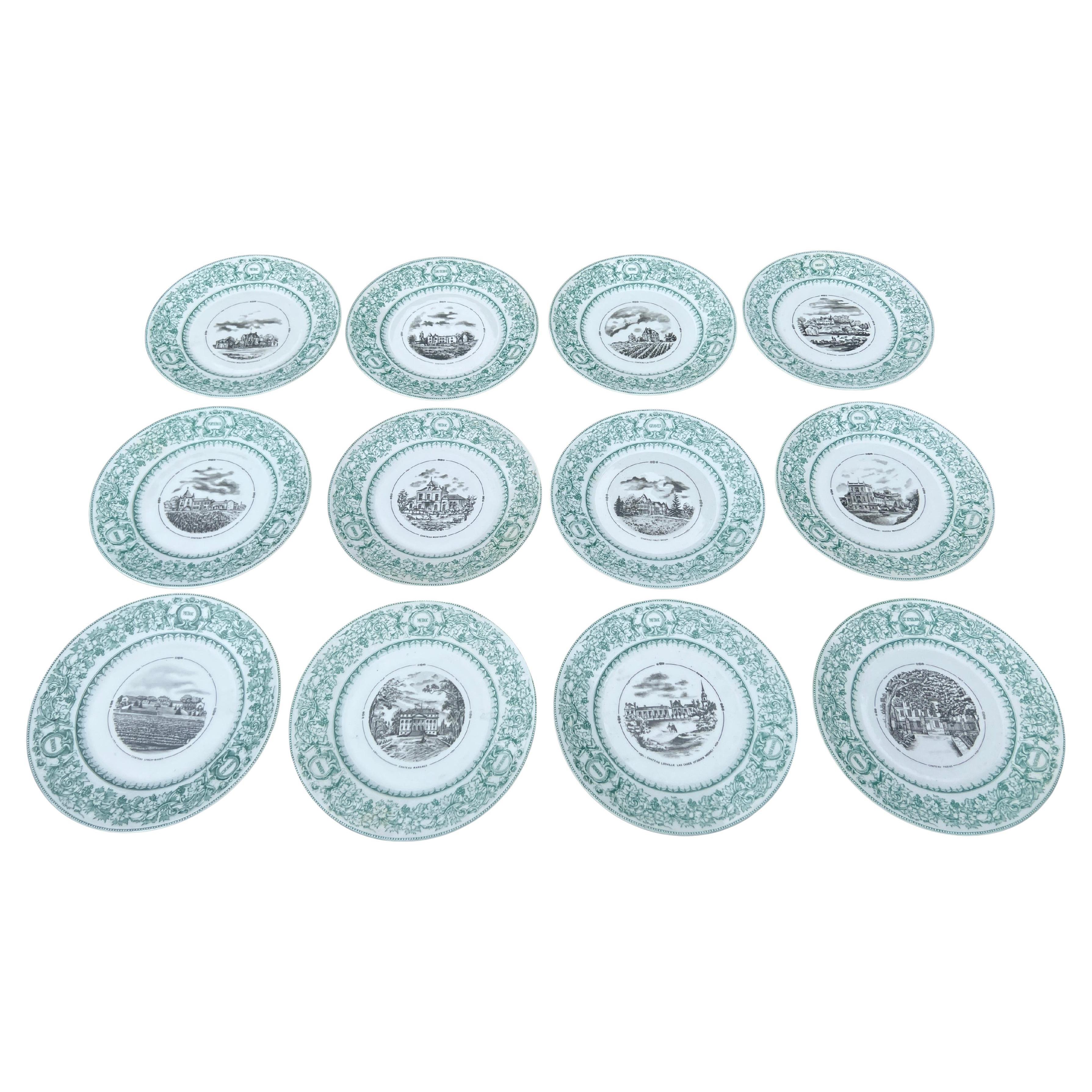 12 Pc, J Vieillard David Johnston Limoges "French Chateau" Plate Set