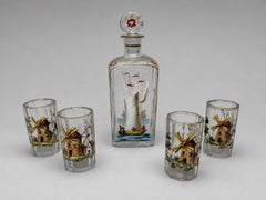 12 Pc, Polychrome Enamel-Painted Glass Liqueur Service, Continental C. 1920