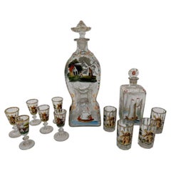 12 Pc, Polychrome Enamel-Painted Glass Liqueur Service, Continental C. 1920