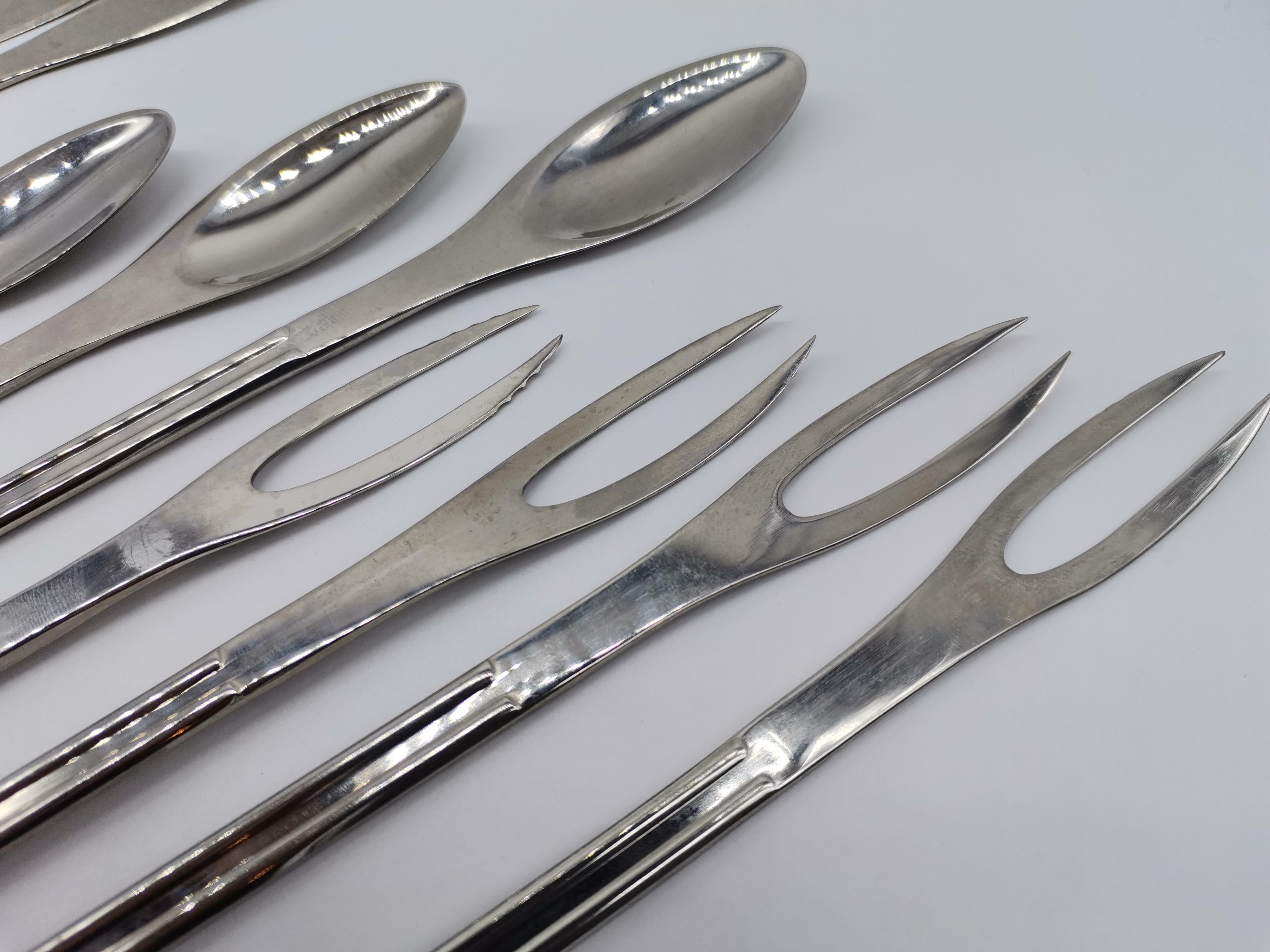 Austrian 12 Pcs. Dining Cutlery, Stainless Steel, Carl Auböck Vienna, Austria For Sale