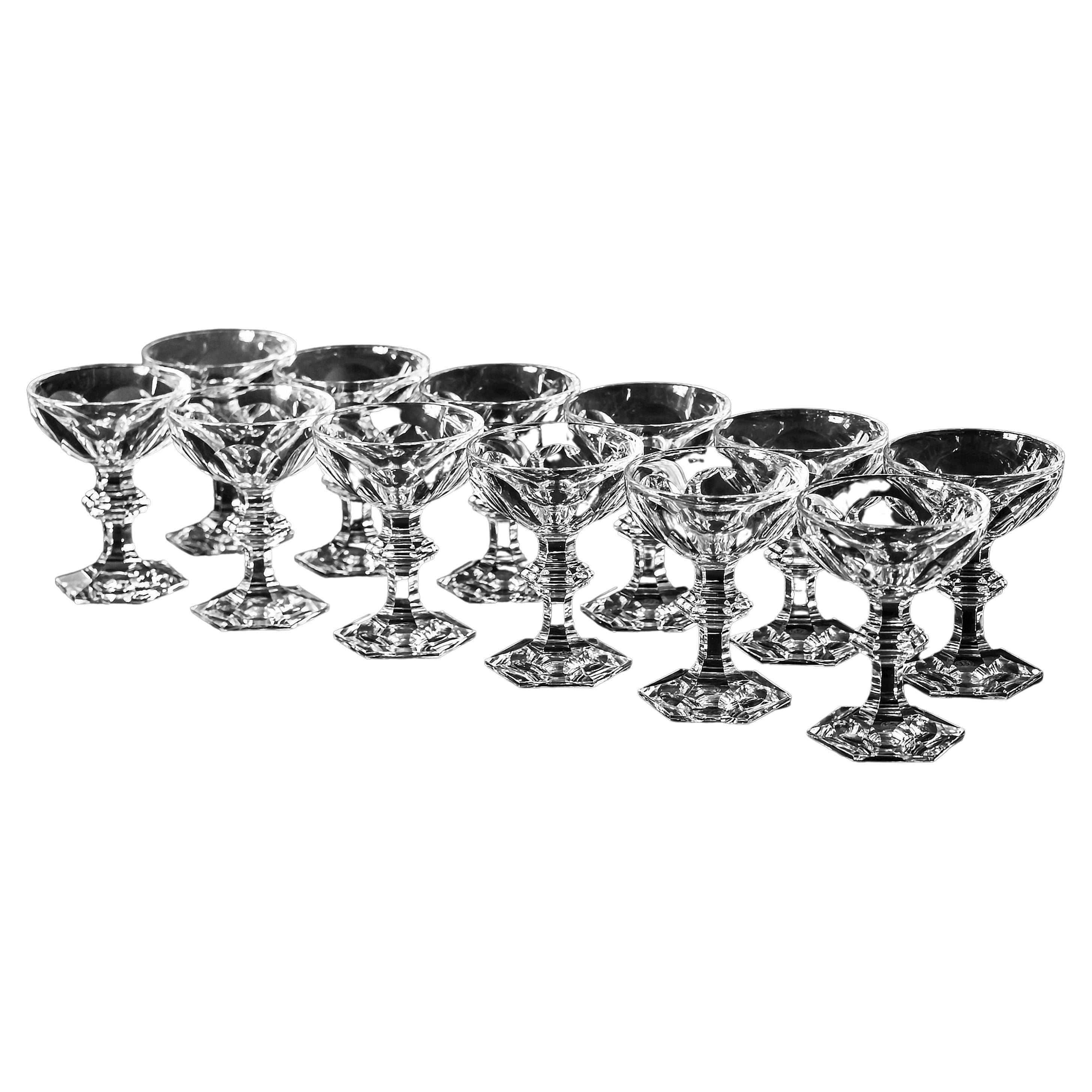 French 12 Pcs. Set of Baccarat Harcourt 1841 Collection Crystal Champagne Coupes