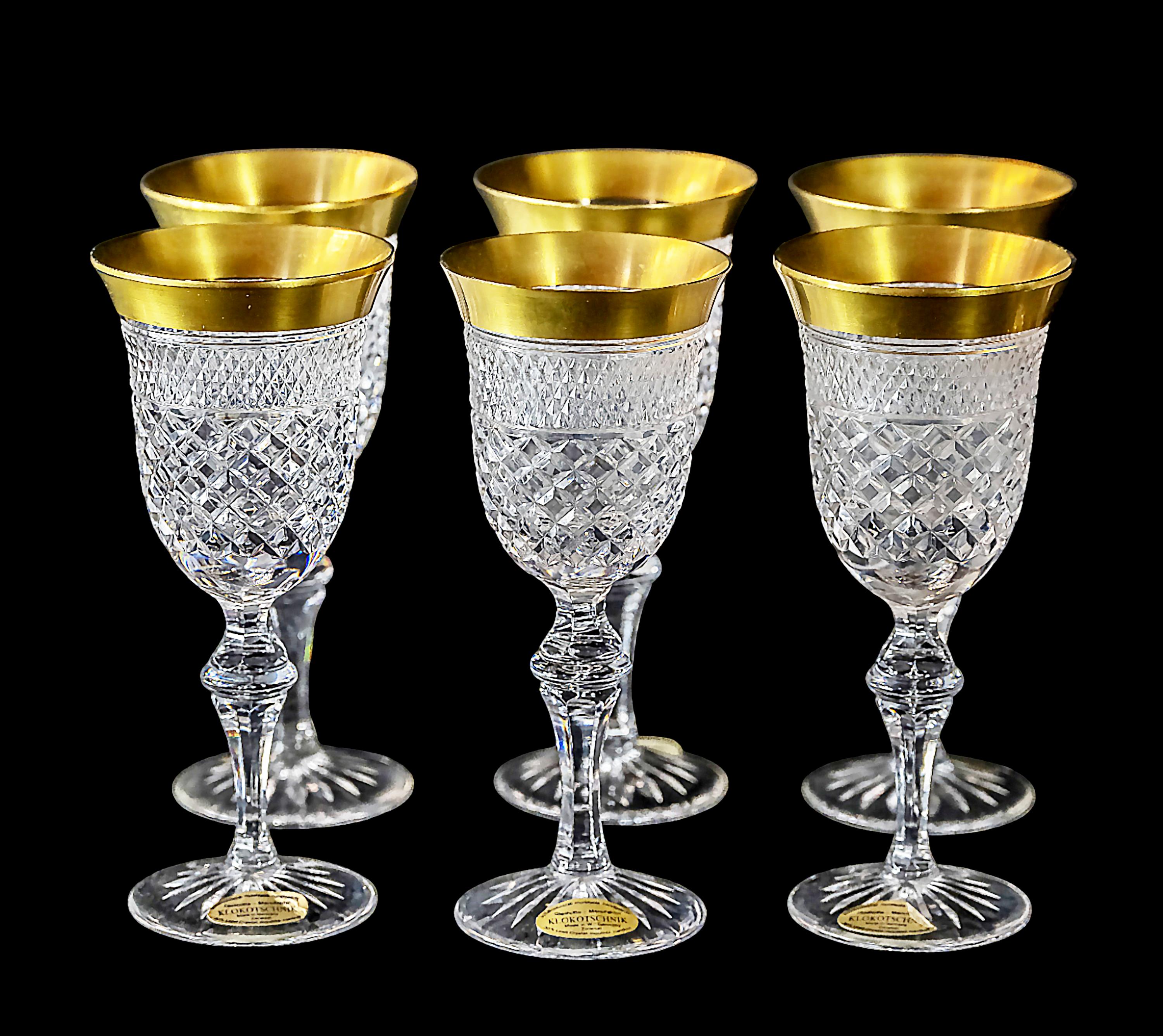 German 12 Pcs. Set of Gilt Crystal Red and White Wine Glasses