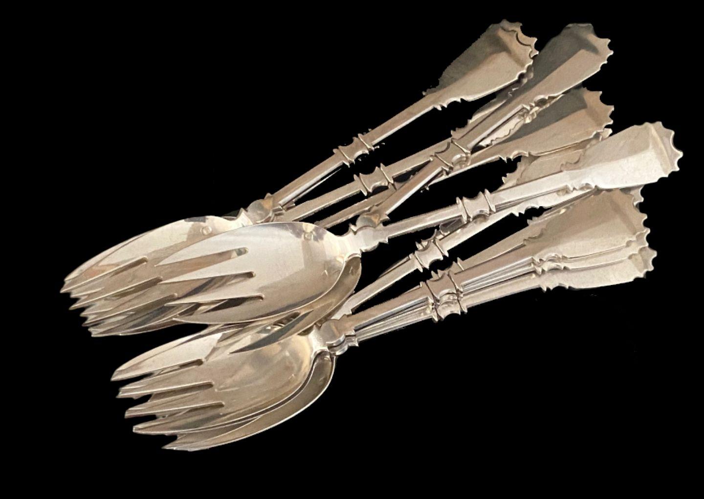 Inizio XX secolo Set di 12 posate da pesce in argento 925 di Robert Linzeler, Francia, 1900 in vendita