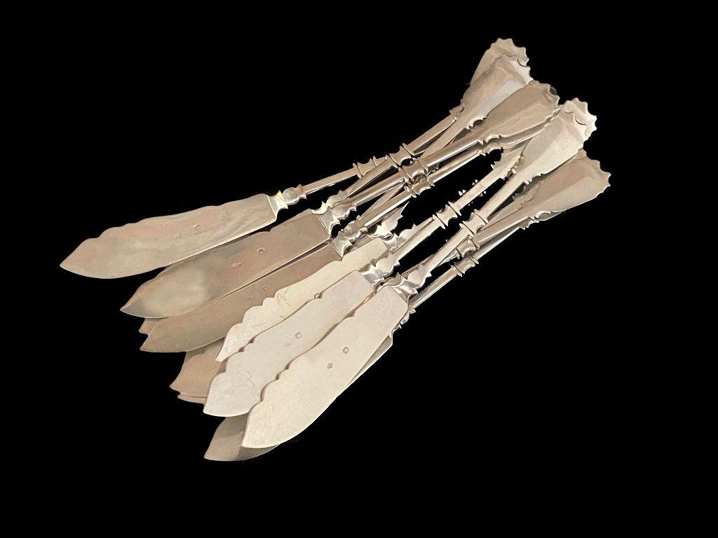 Argento 925 Set di 12 posate da pesce in argento 925 di Robert Linzeler, Francia, 1900 in vendita