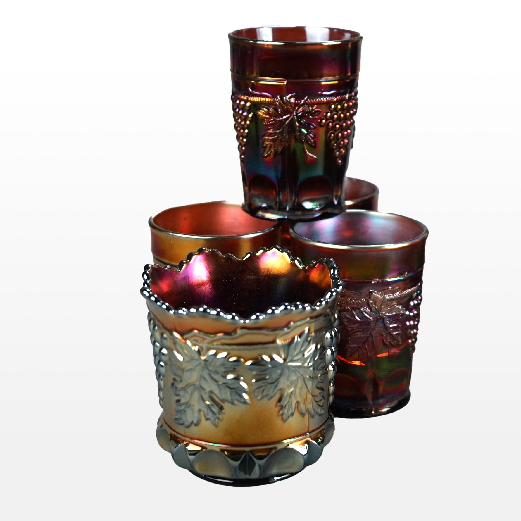 20th Century 12 Piece Antique Carnival Glass Beverage Set with Grape & Leaf Pattern c1910