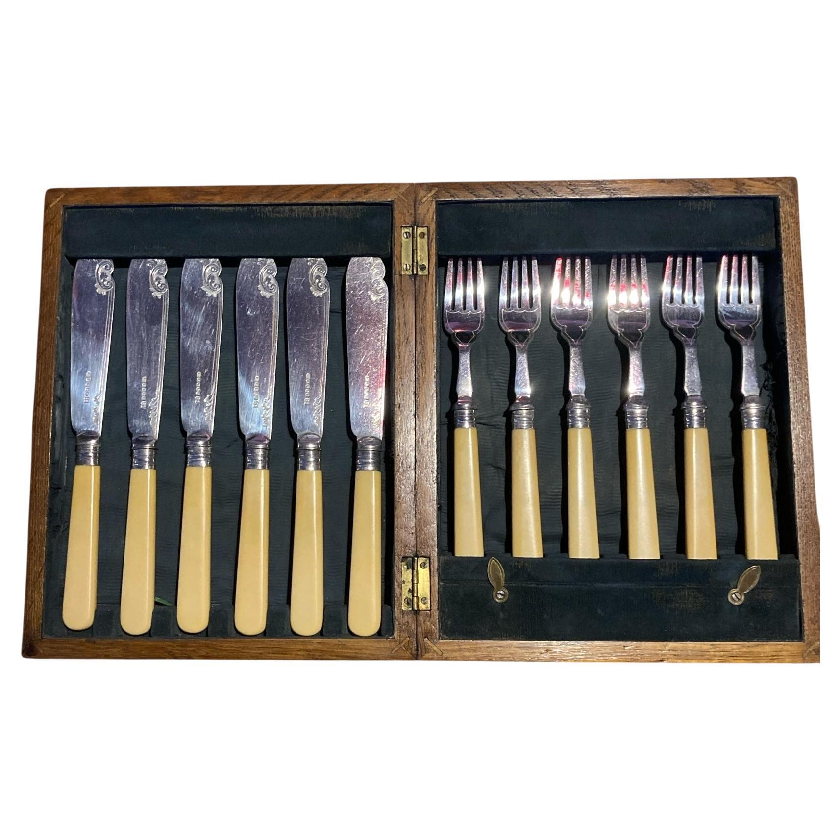 12 Piece Cased Silver Plated Fish Cutlery Set – DEAKIN 
SONS For Sale