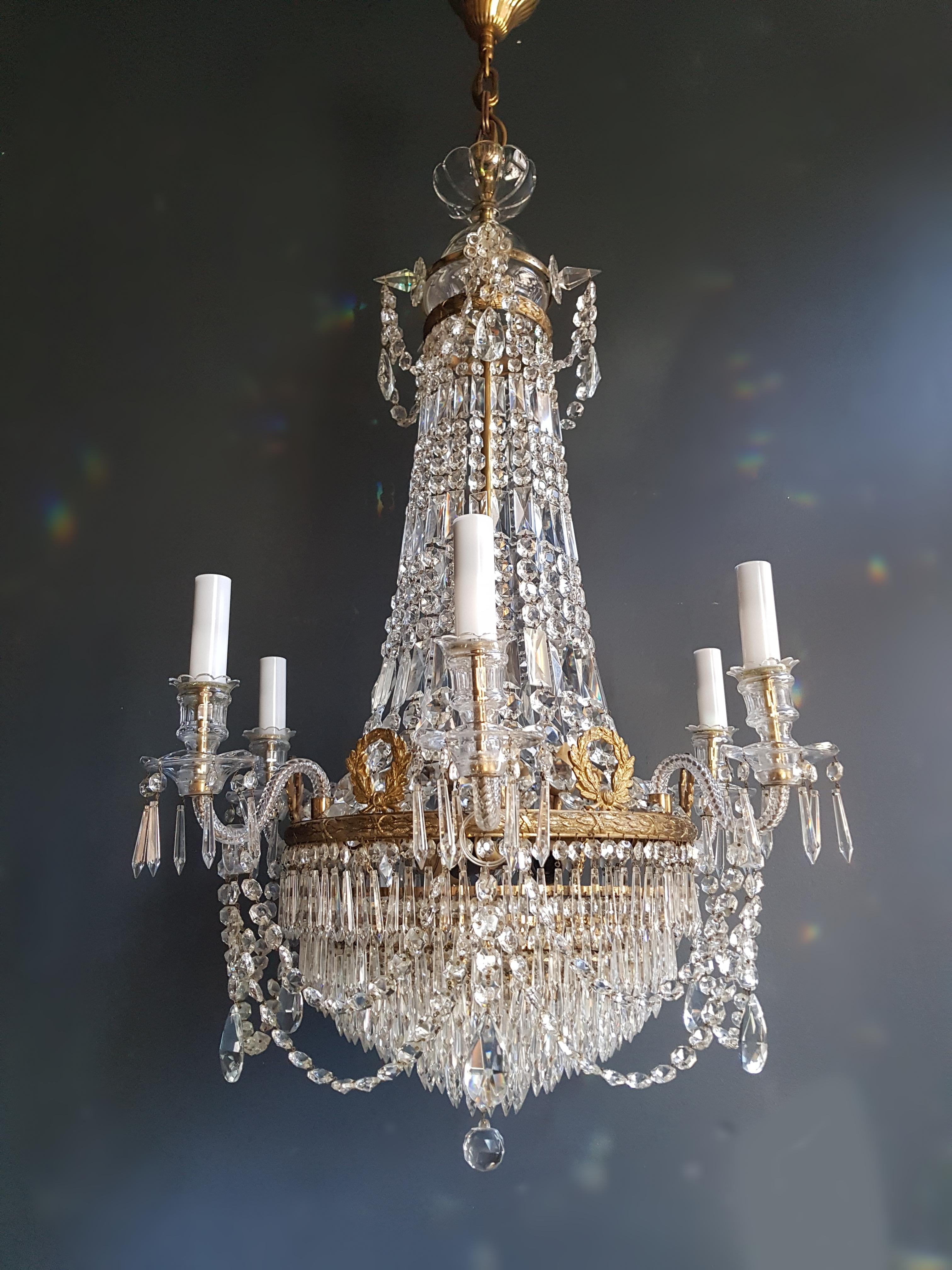 Paire de lustres Empire Montgolfière Sac de Perle Lustre en cristal en vente 12
