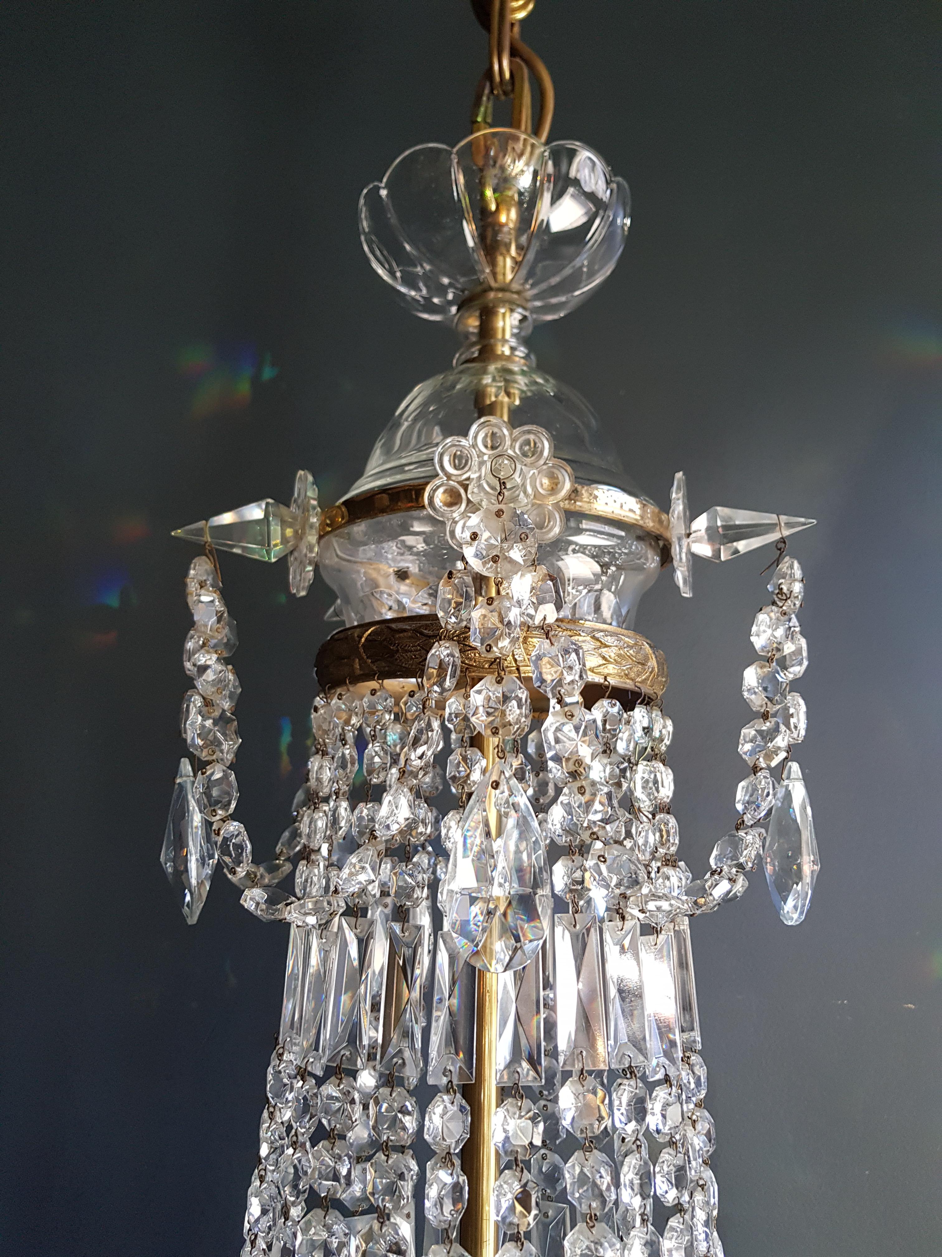 European Pair Montgolfièr Empire Sac a Pearl Chandelier Crystal Lustre Ceiling Lamp For Sale