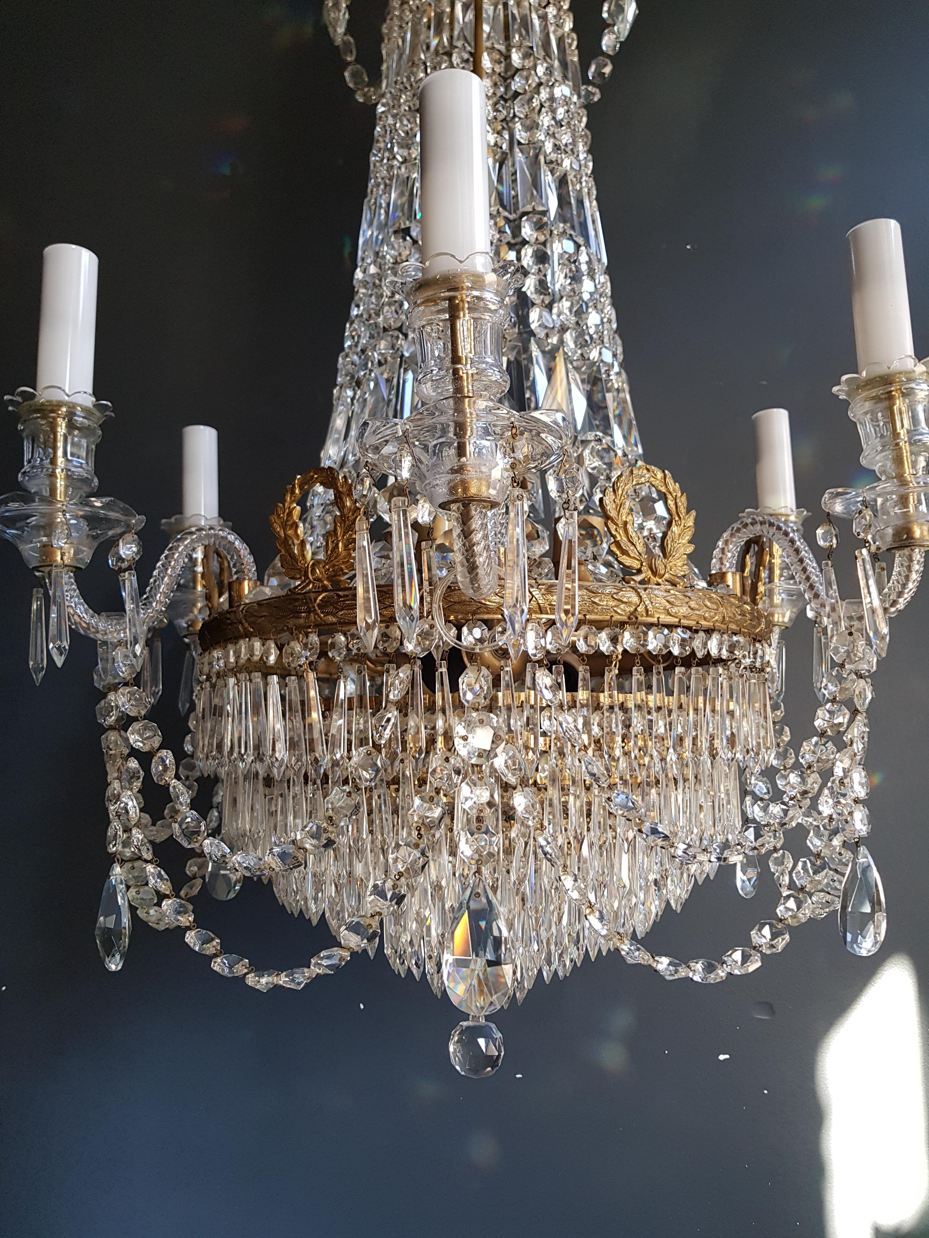 Paar Montgolfièr Empire Sac a Pearl Kronleuchter Kristall Lüster Deckenleuchte (Mitte des 20. Jahrhunderts) im Angebot