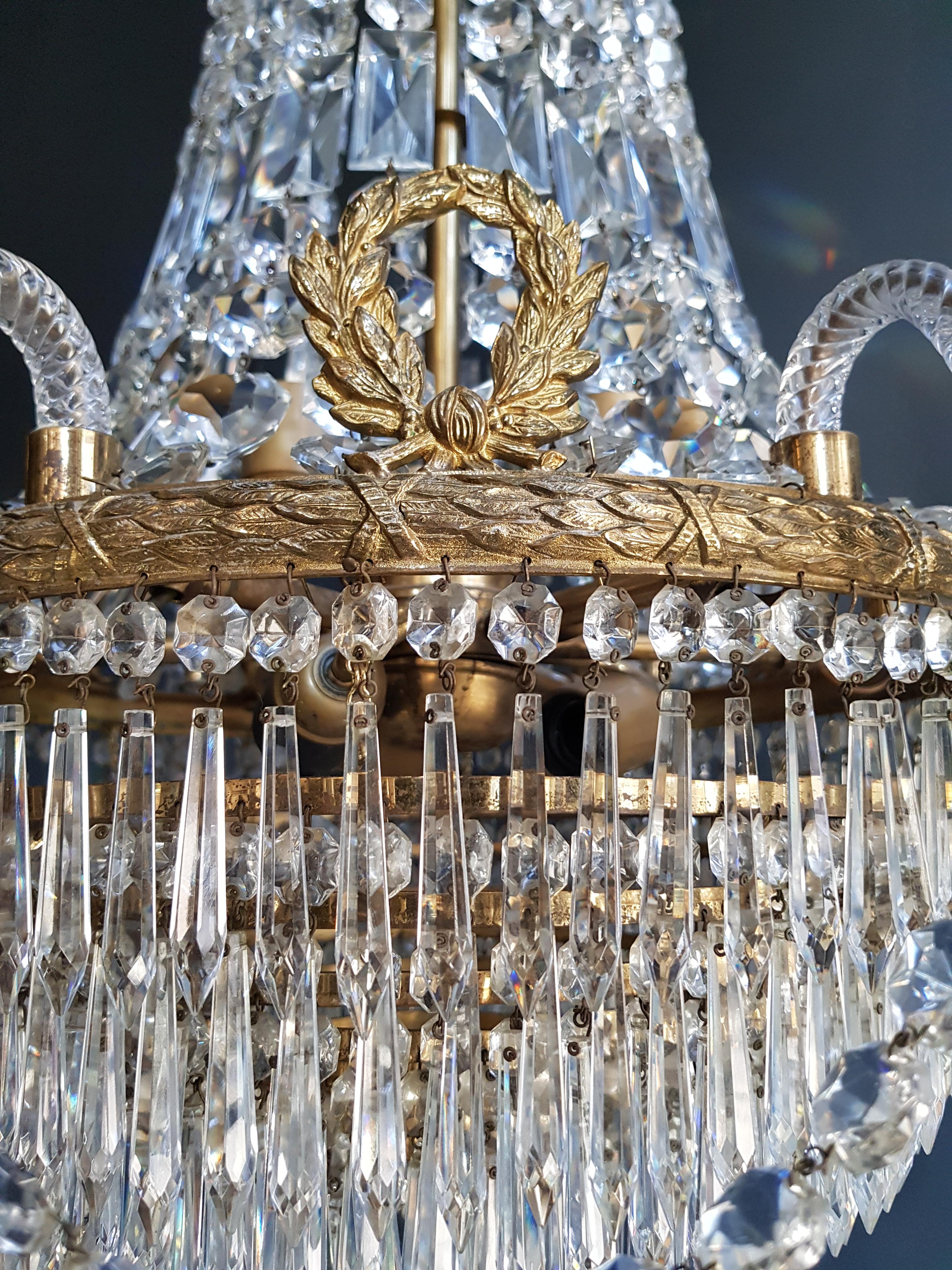 Mid-20th Century Pair Montgolfièr Empire Sac a Pearl Chandelier Crystal Lustre Ceiling Lamp For Sale