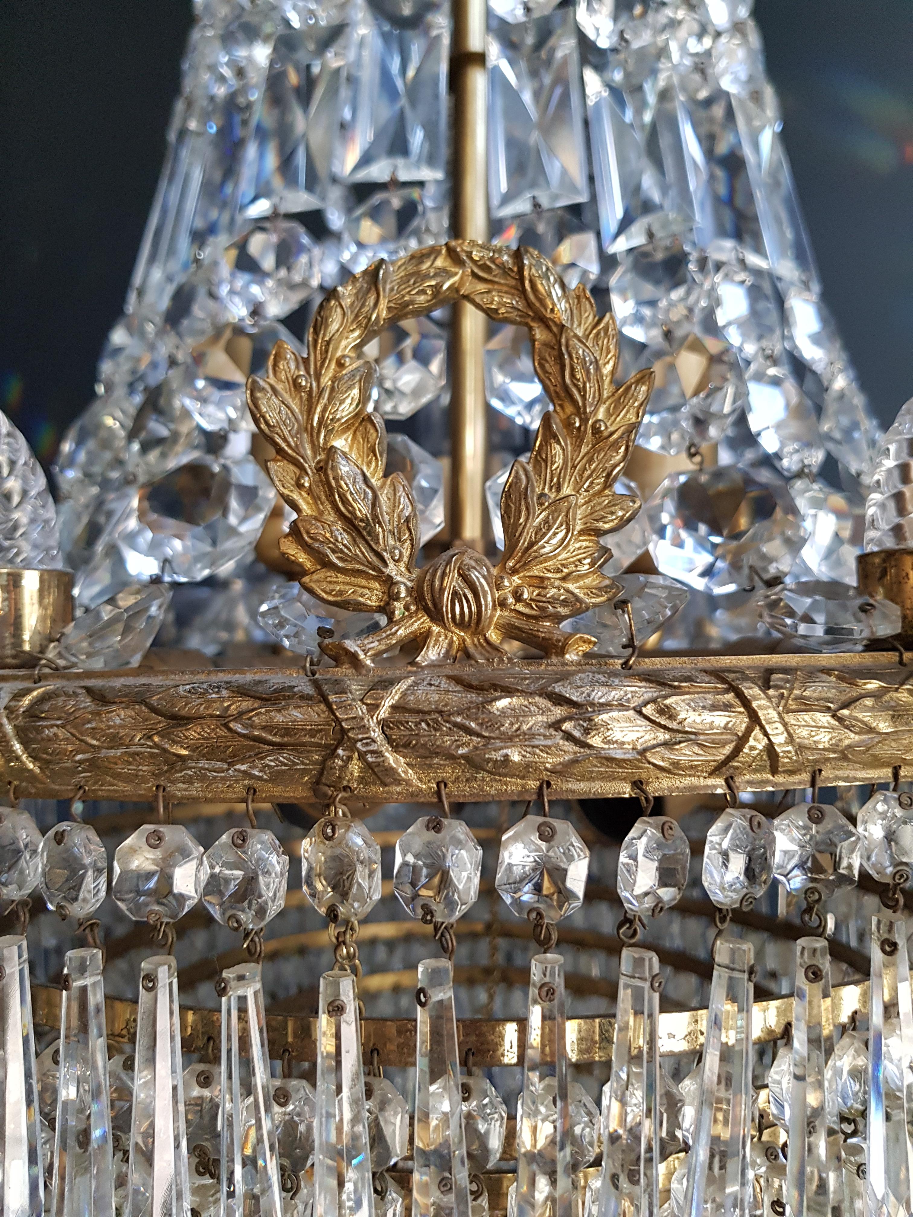 Paire de lustres Empire Montgolfière Sac de Perle Lustre en cristal en vente 2