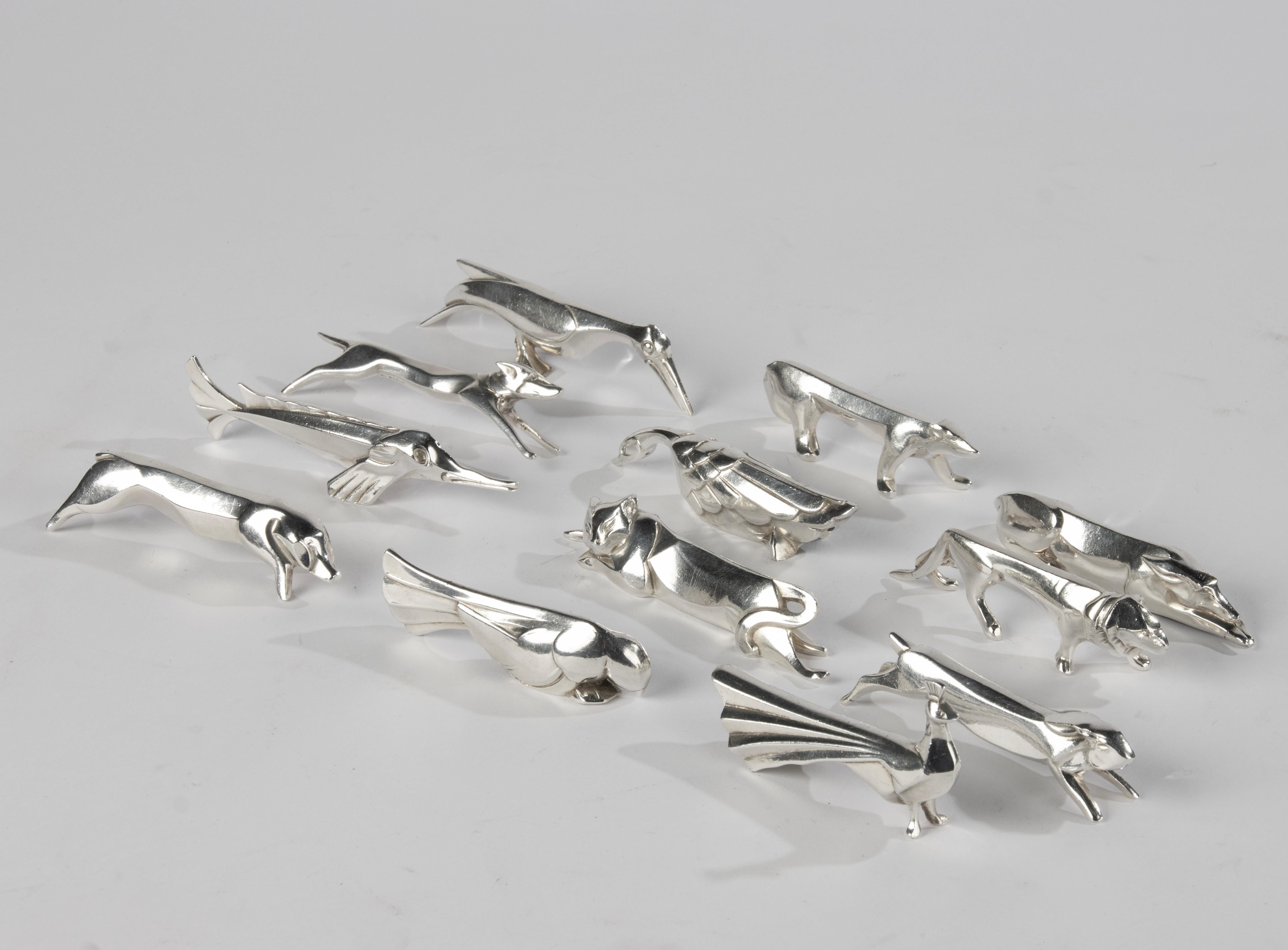 Mid-20th Century 12-Piece Set Art Deco Animal Knife Rests - Gallia Christofle - Silver Plated  For Sale