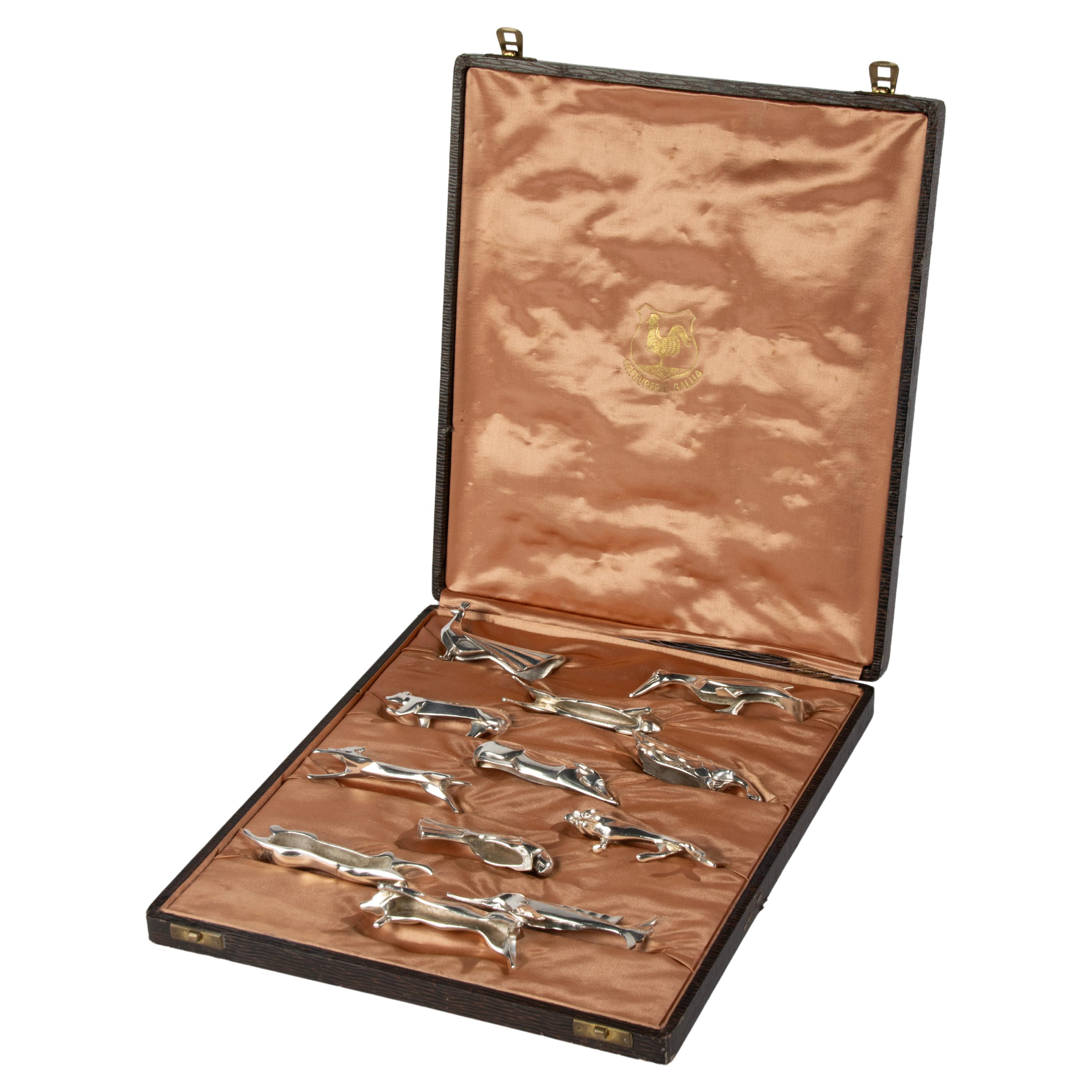 12-Piece Set Art Deco Animal Knife Rests - Gallia Christofle - Silver Plated  For Sale