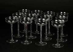 Juego de 12 copas de champán - Cristal transparente - Val Saint Lambert - hacia 1920