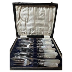 12 piece Vintage Silver- Plate Fish forks and Knives, Ornate Engravings, 1920s