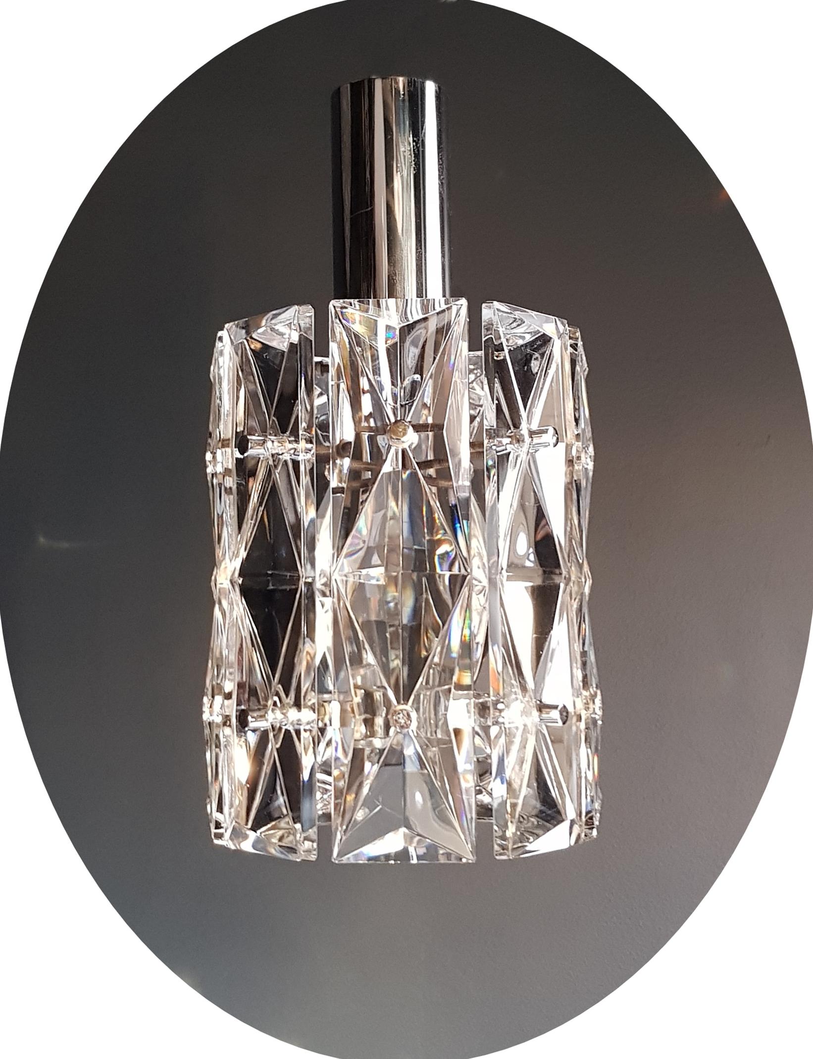 24 Pieces Chrome Crystal Glass Chandelier Lamp by Kinkeldey, Germany, 1970s 5