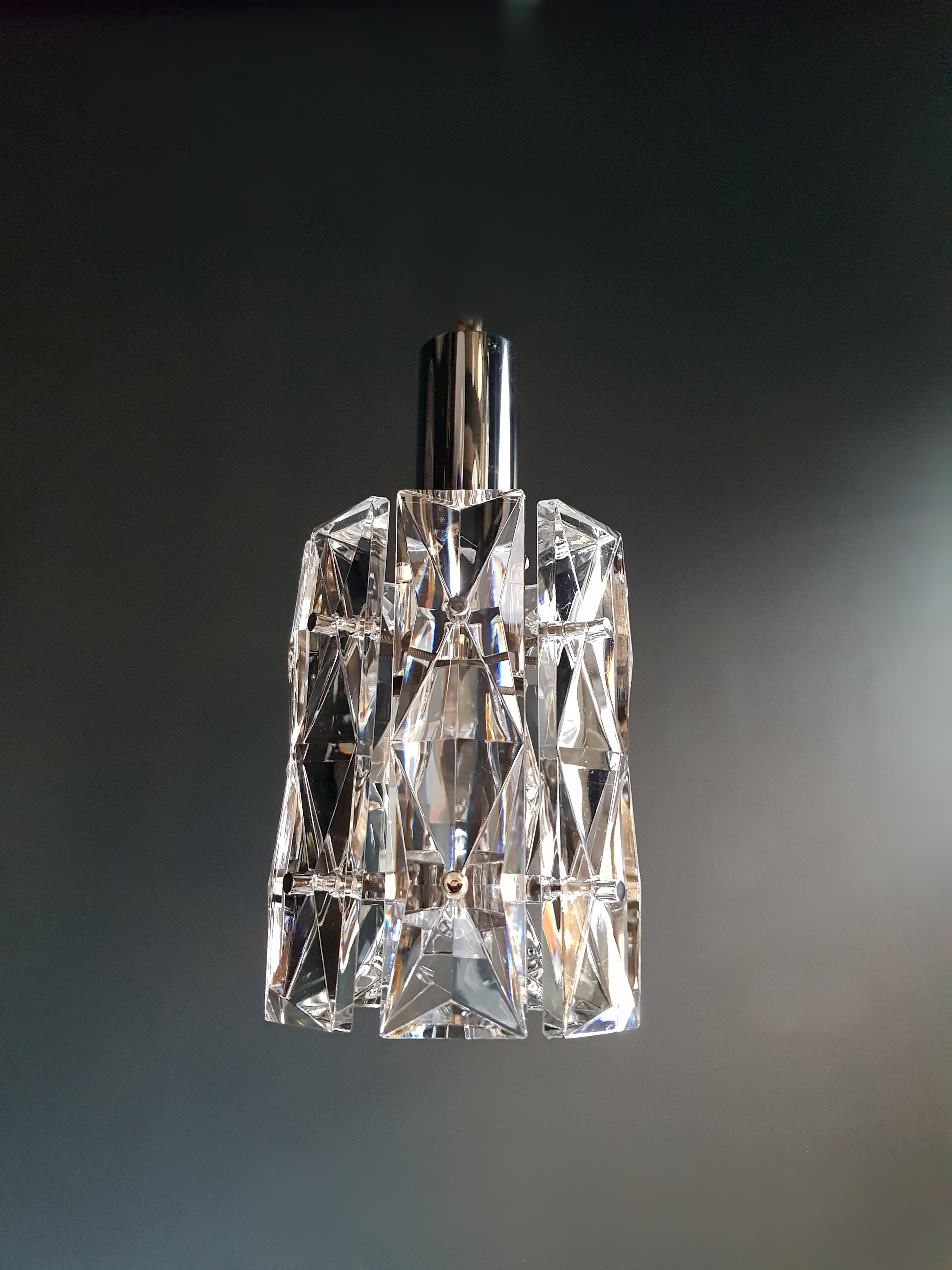Mid-Century Modern 24 Pieces Chrome Crystal Glass Chandelier Lamp by Kinkeldey, Germany, 1970s