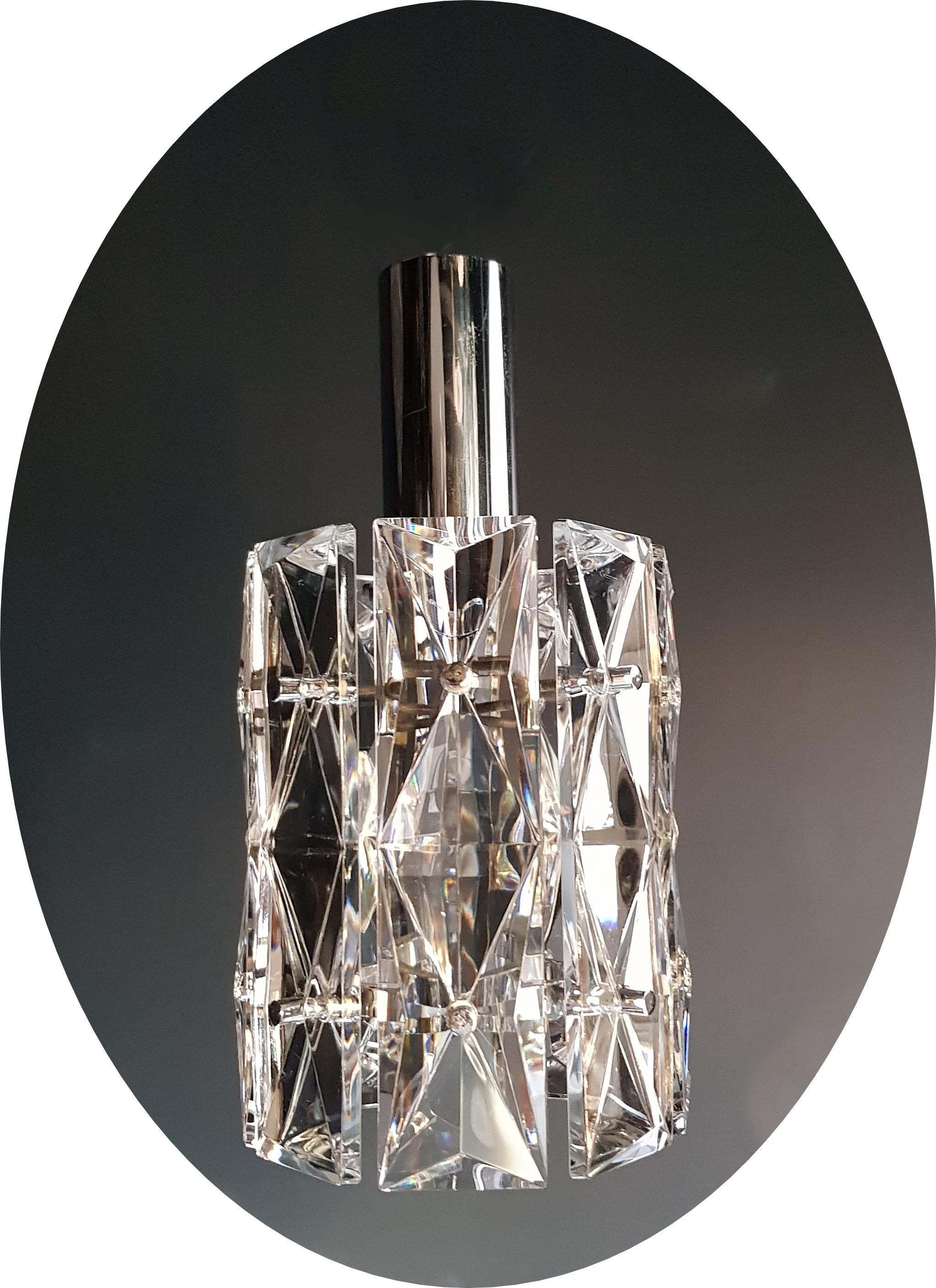 24 Pieces Chrome Crystal Glass Chandelier Lamp by Kinkeldey, Germany, 1970s In Good Condition In Berlin, DE