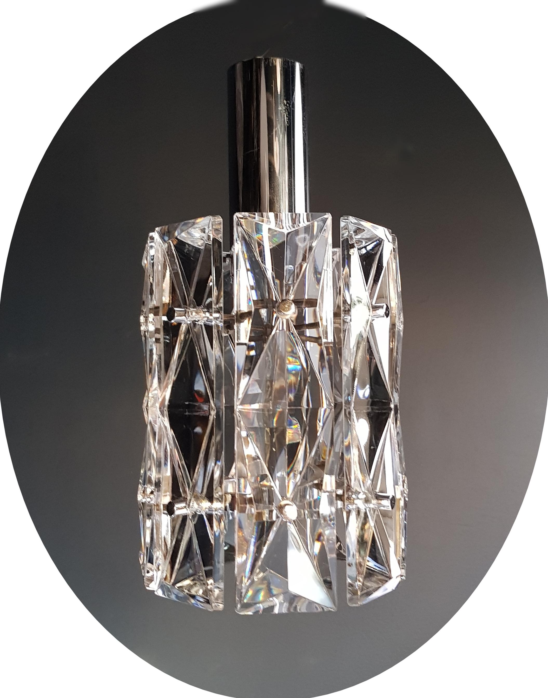 Late 20th Century 24 Pieces Chrome Crystal Glass Chandelier Lamp by Kinkeldey, Germany, 1970s