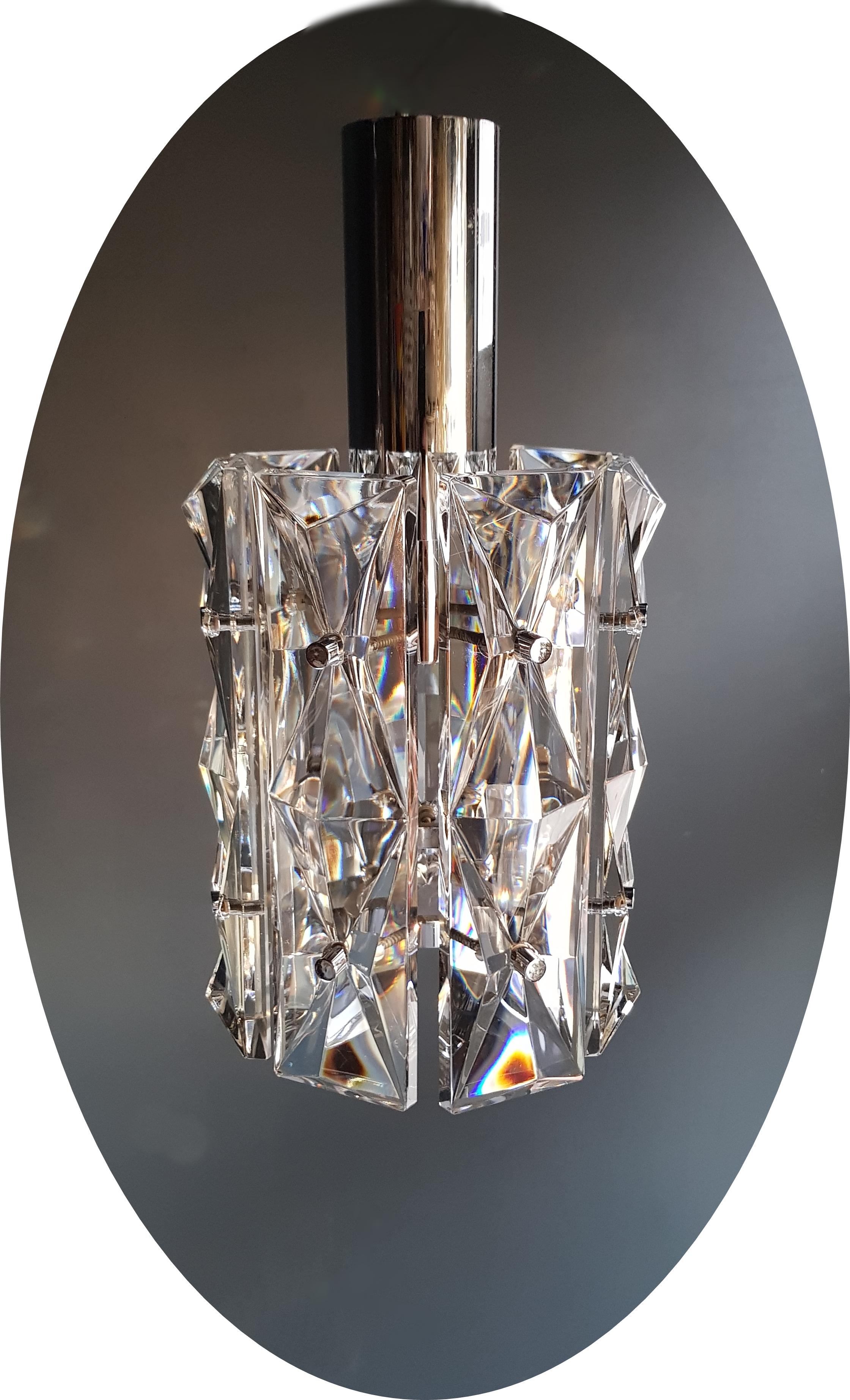24 Pieces Chrome Crystal Glass Chandelier Lamp by Kinkeldey, Germany, 1970s 3
