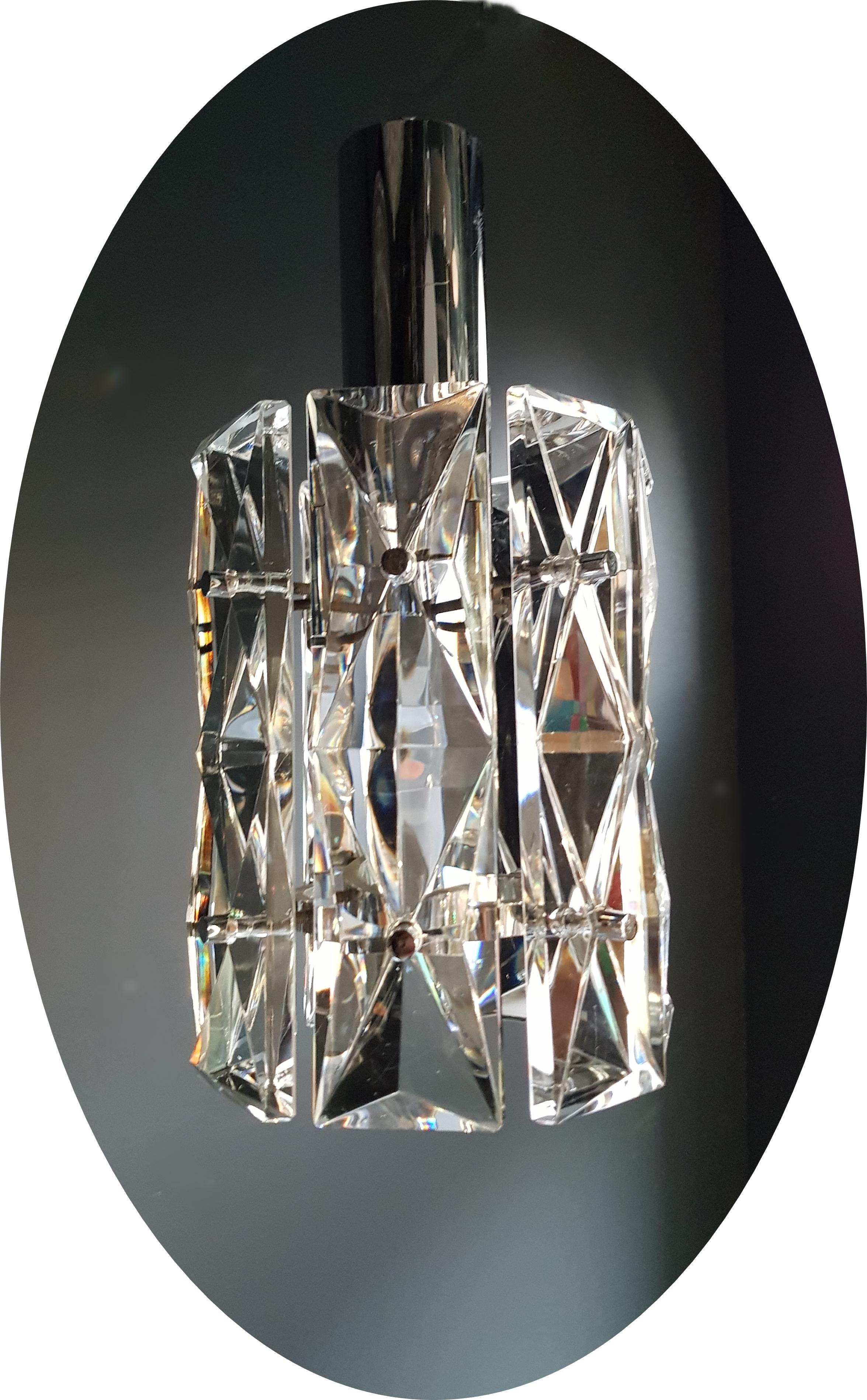 24 Pieces Chrome Crystal Glass Chandelier Lamp by Kinkeldey, Germany, 1970s 4
