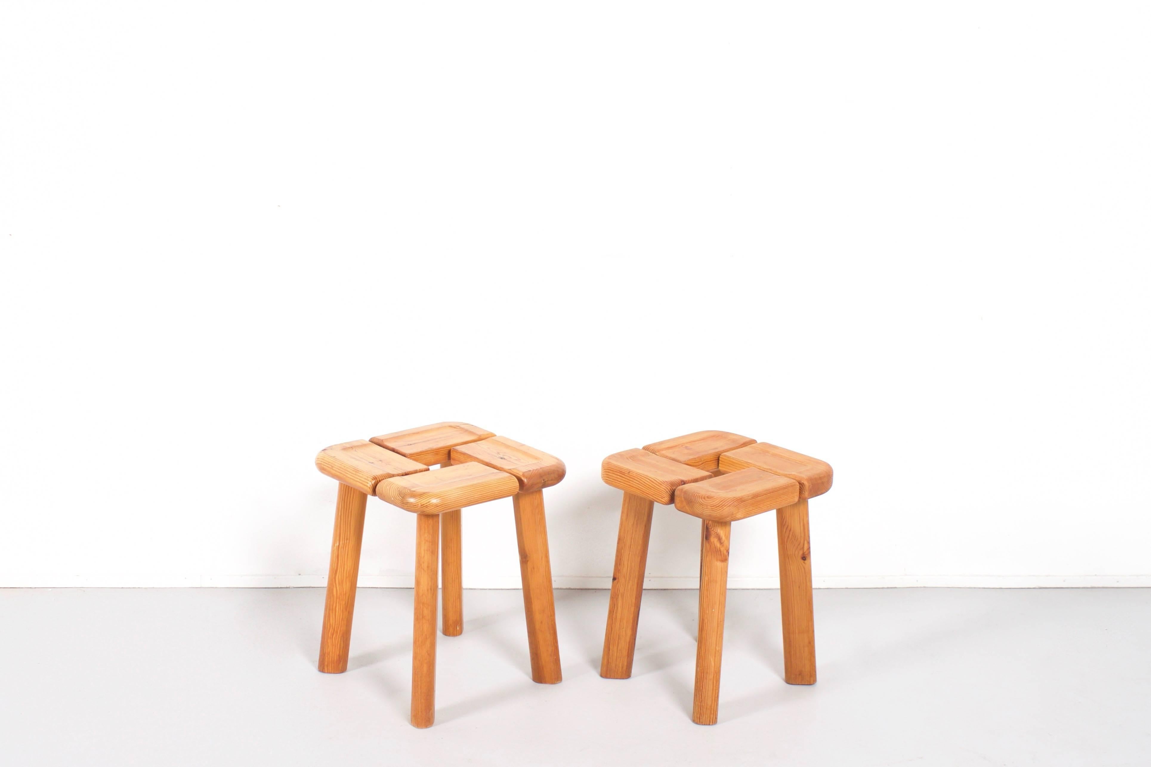 Pine stools in the style of Lisa Johansson-Pape in good condition.

  