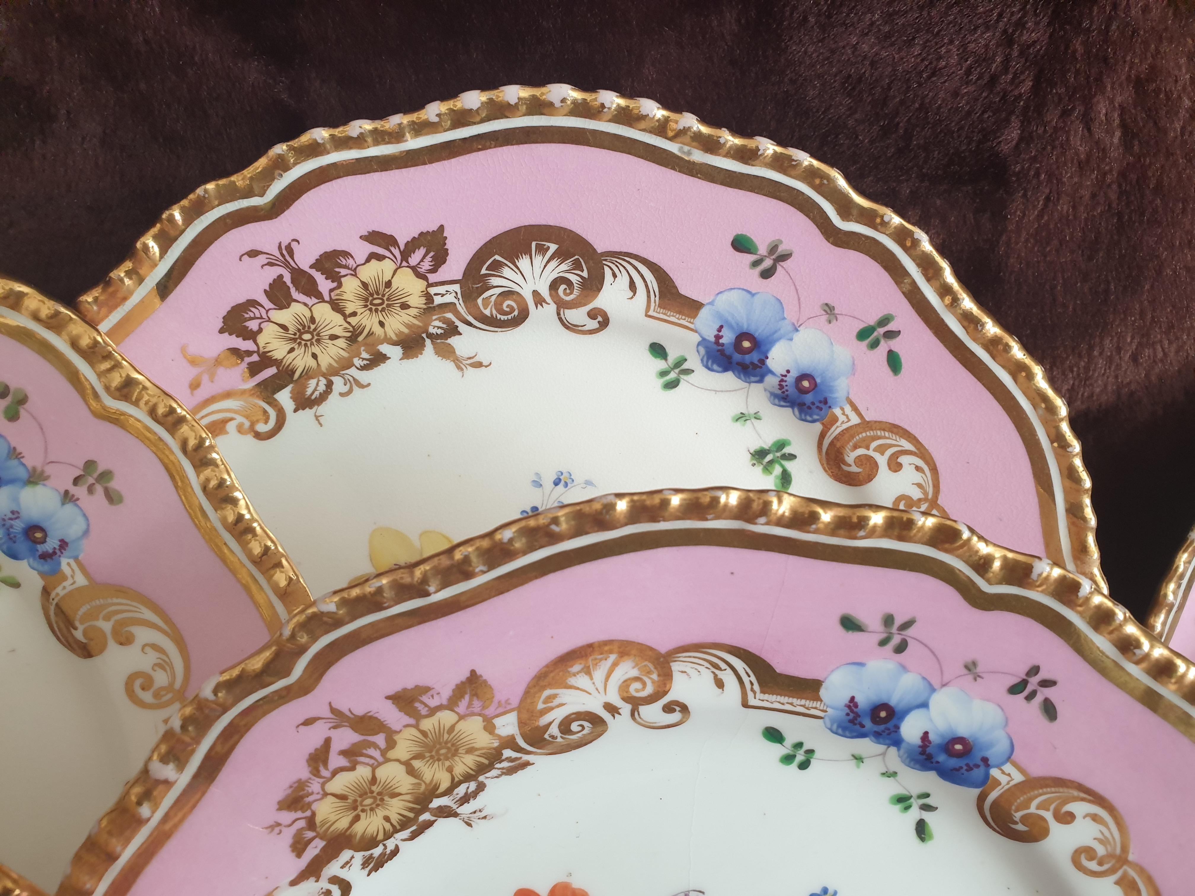 19th Century 12 Pink Coalport Dessert Service For Sale
