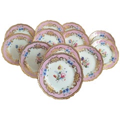 Antique 12 Pink Coalport Dessert Service