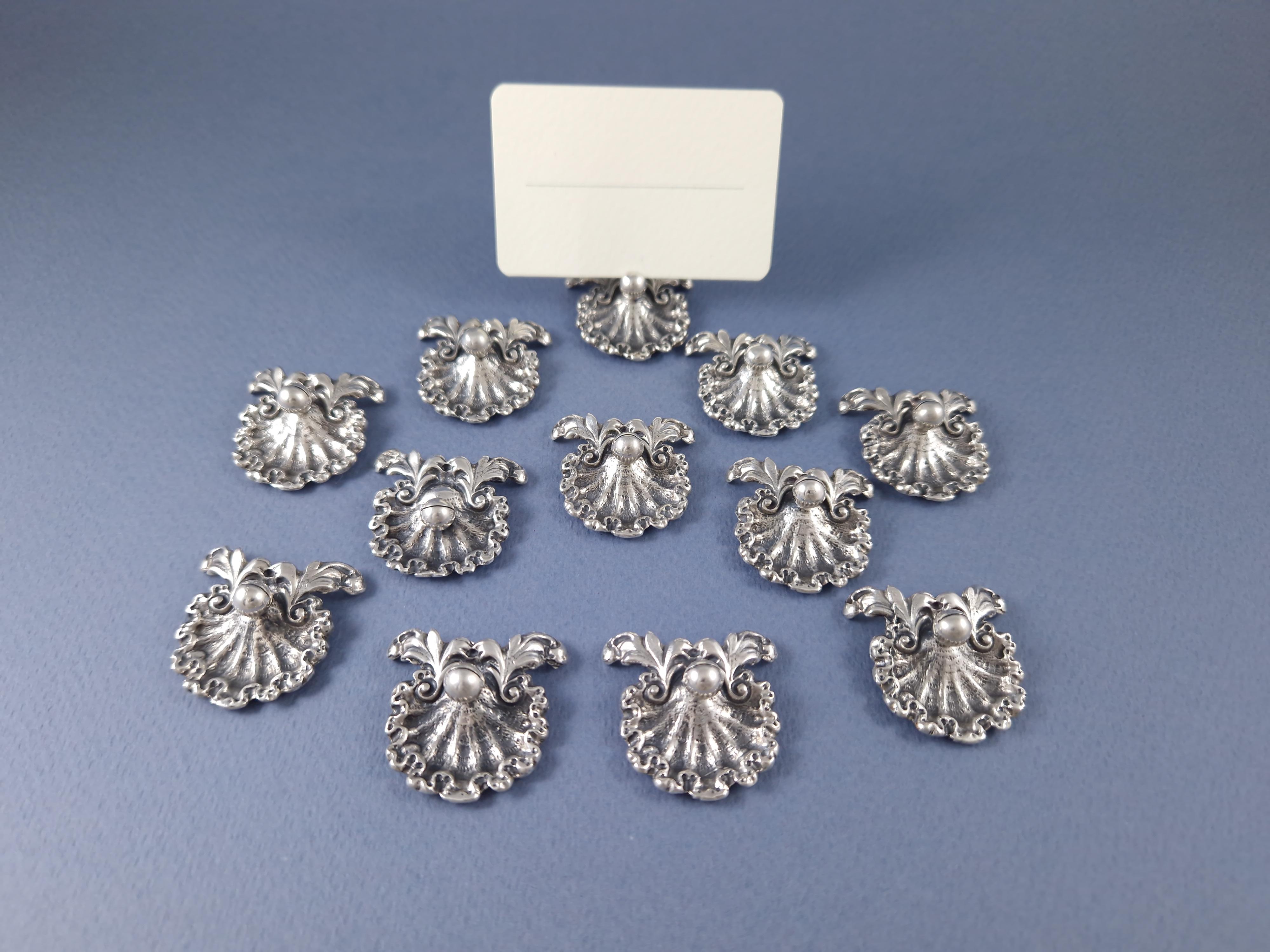 12 Place Cards Holders In Solid Silver Shell In Excellent Condition For Sale In Saint-Ouen, FR